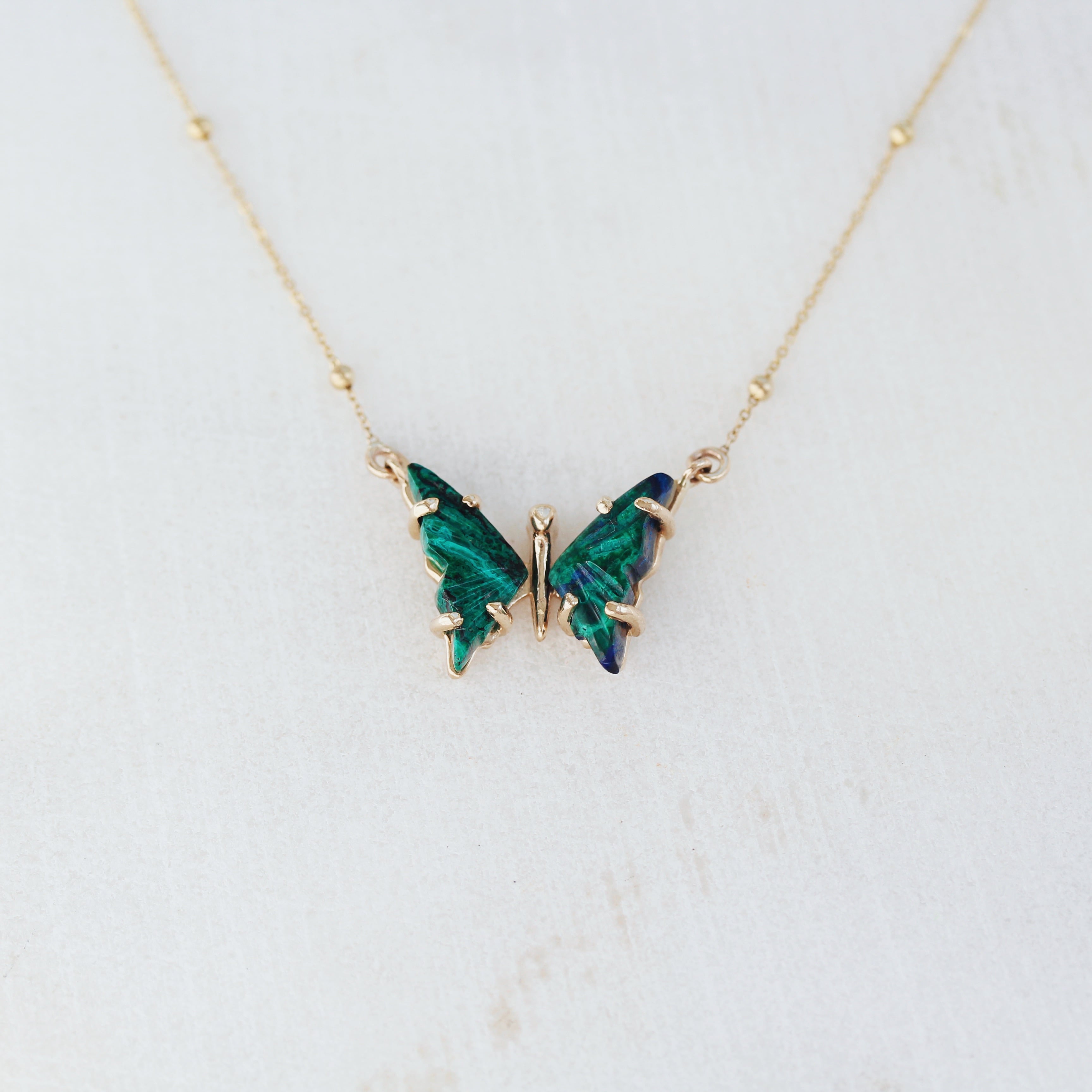 Azurite Gold Butterfly Necklace