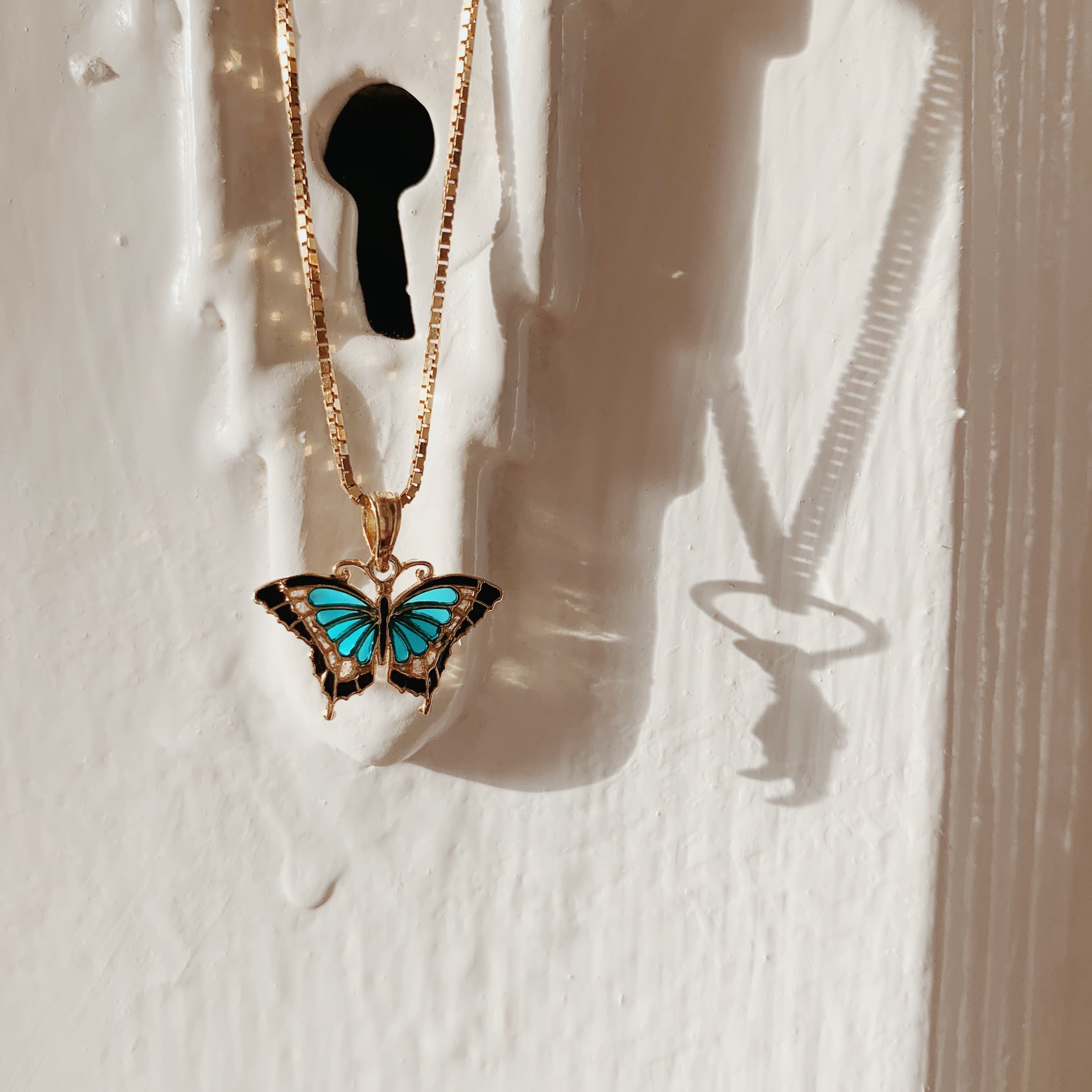 14K Small Aqua Blue Enameled Wings Butterfly Charm