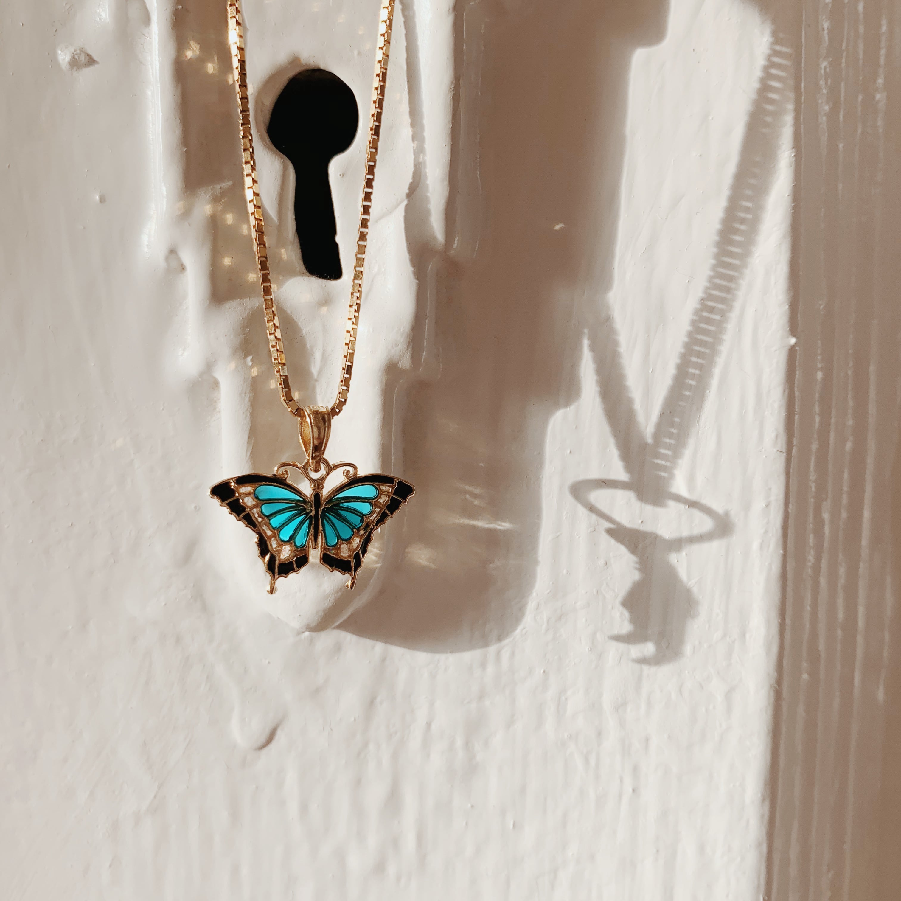 14K Small Aqua Blue Butterfly Charm