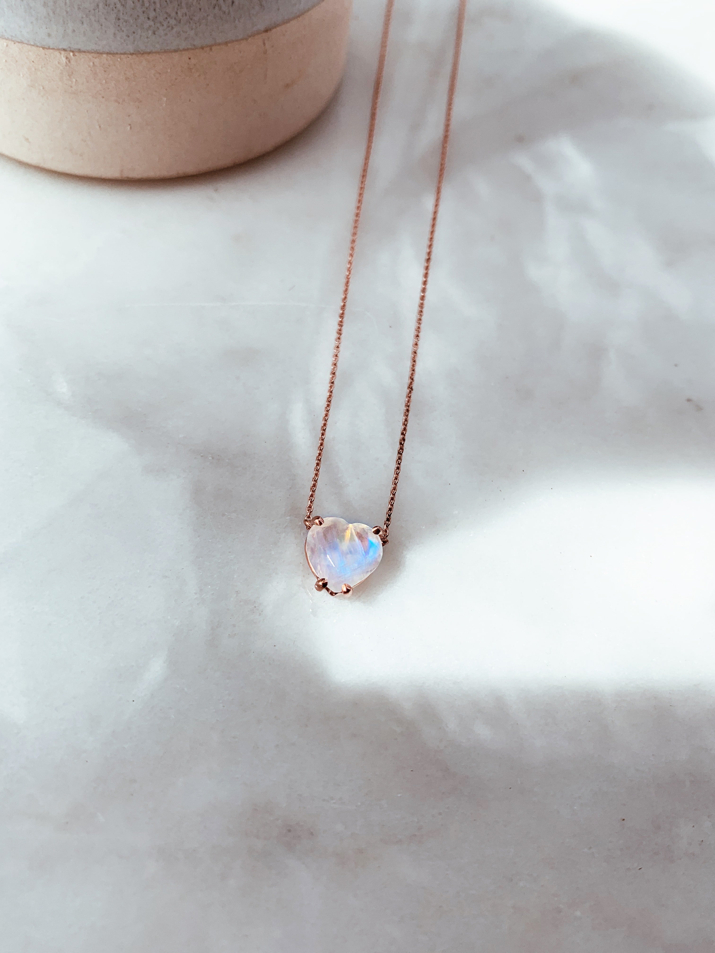 Dainty Solitaire Faceted Heart Moonstone Necklace