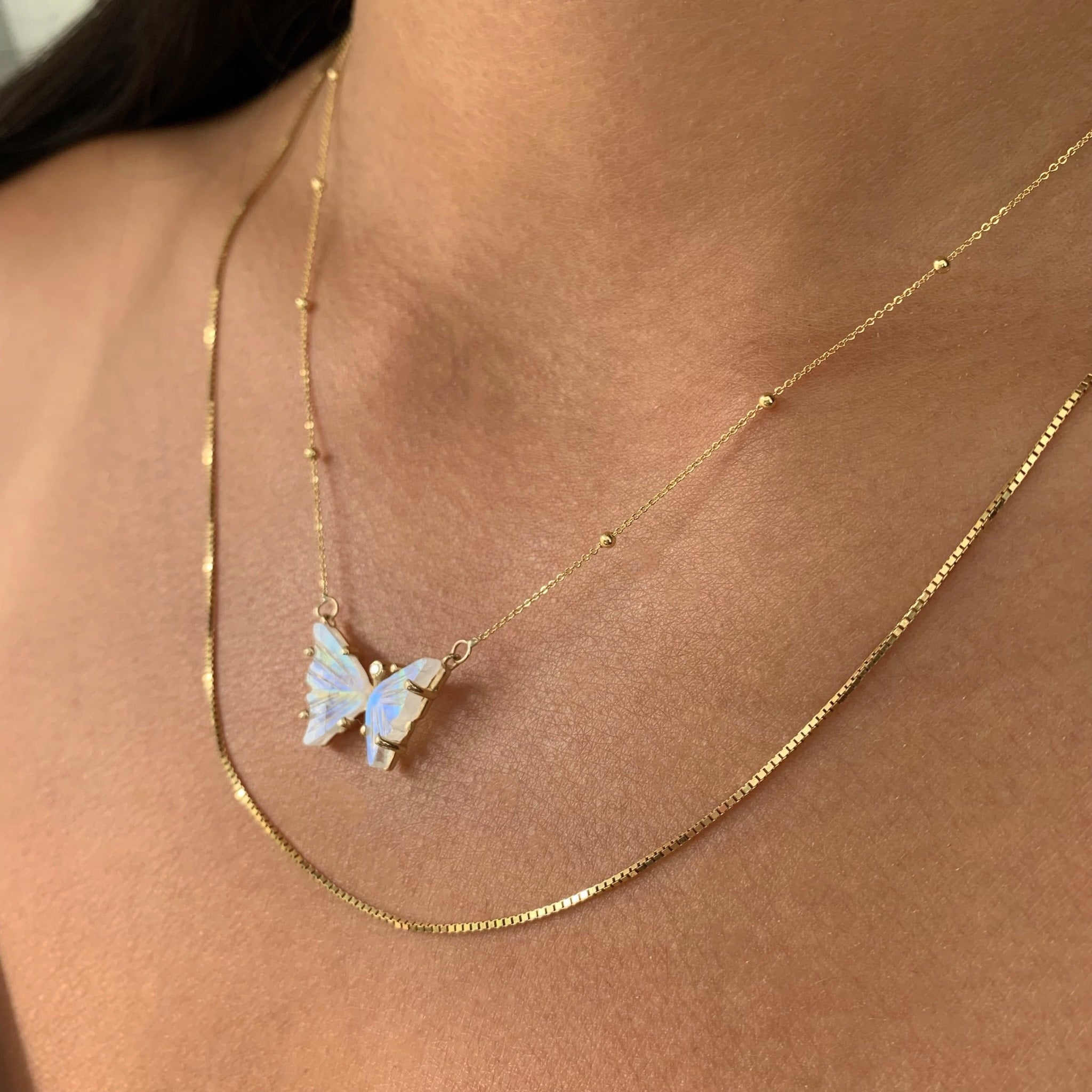 Moonstone Butterfly Satellite Necklace