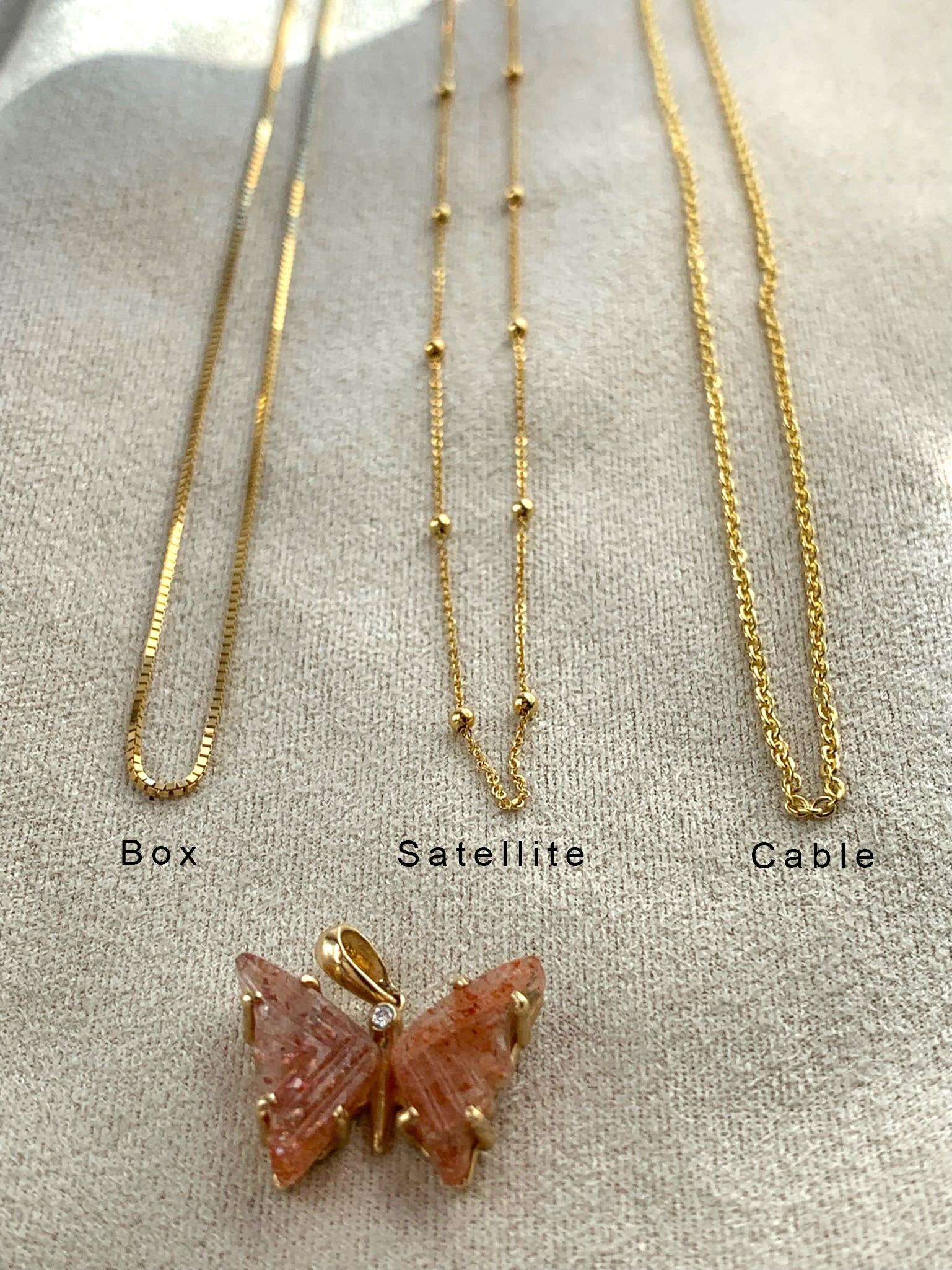 Handmade Gold Sunstone and Diamond Butterfly Pendant