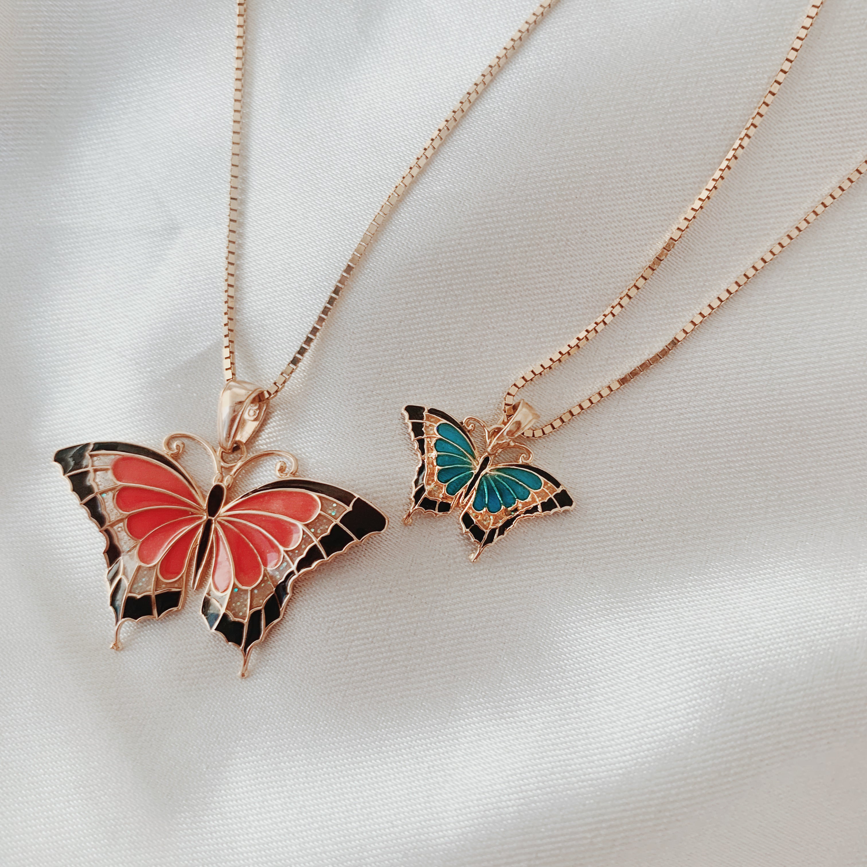 14K Pink Enameled Butterfly Pendant