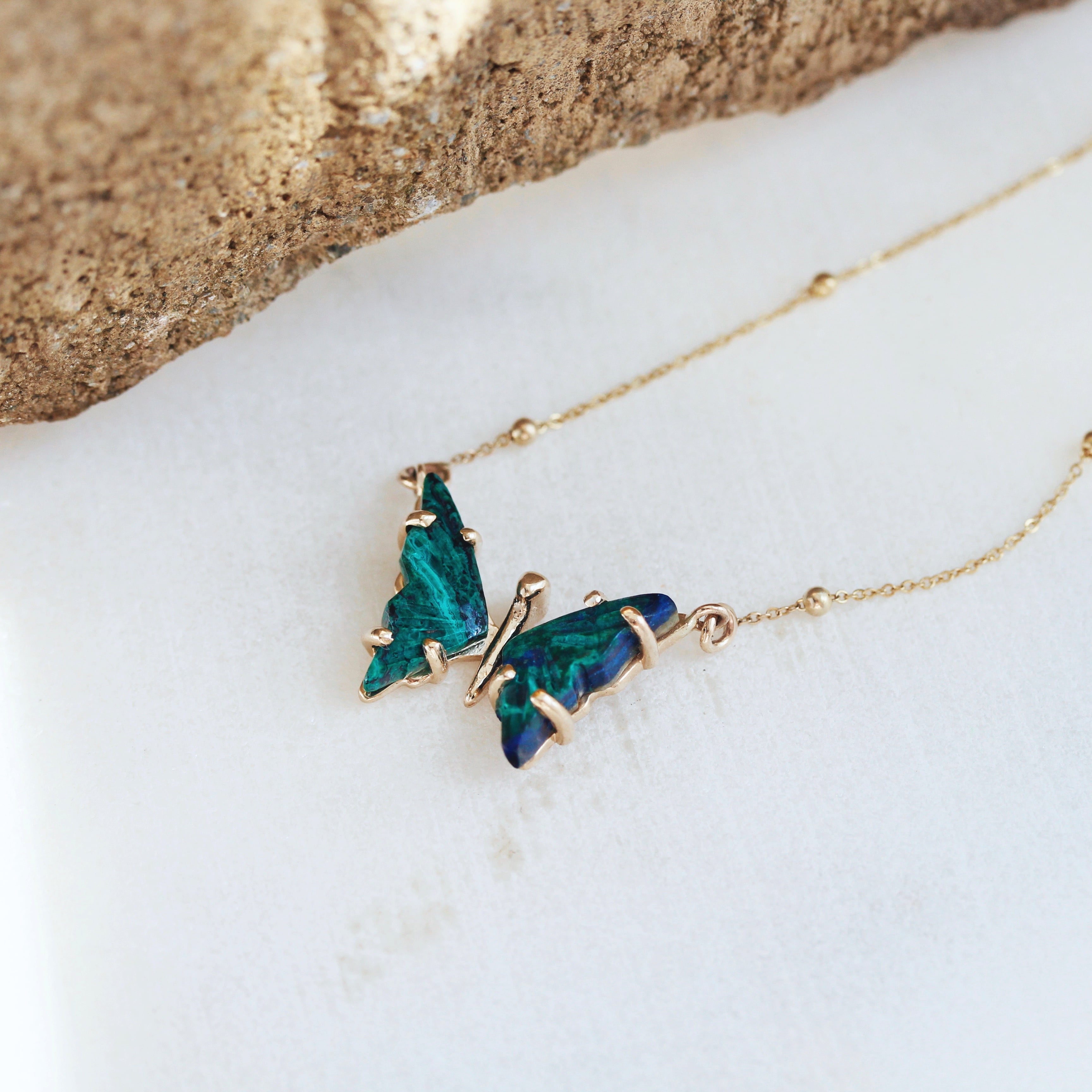 Azurite Gold Butterfly Necklace