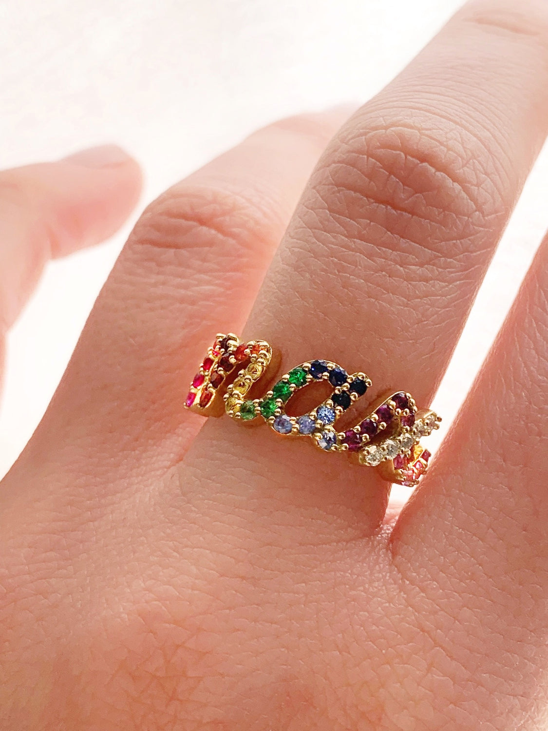 Name/Initial Rainbow Gemstone Ring