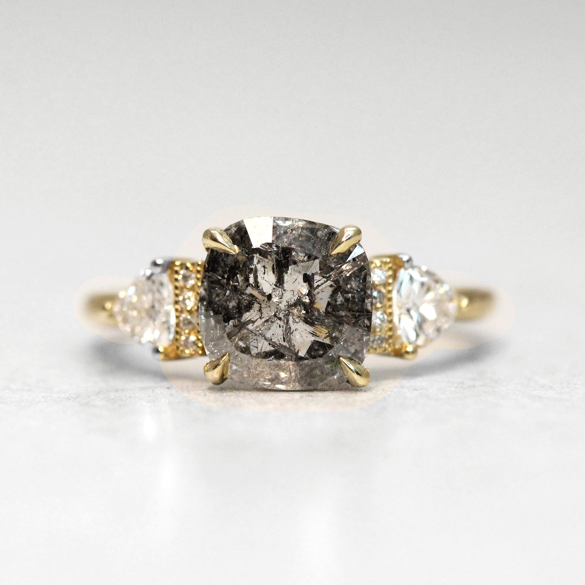 Salt & Pepper Cushion Diamond Custom Engagement Ring