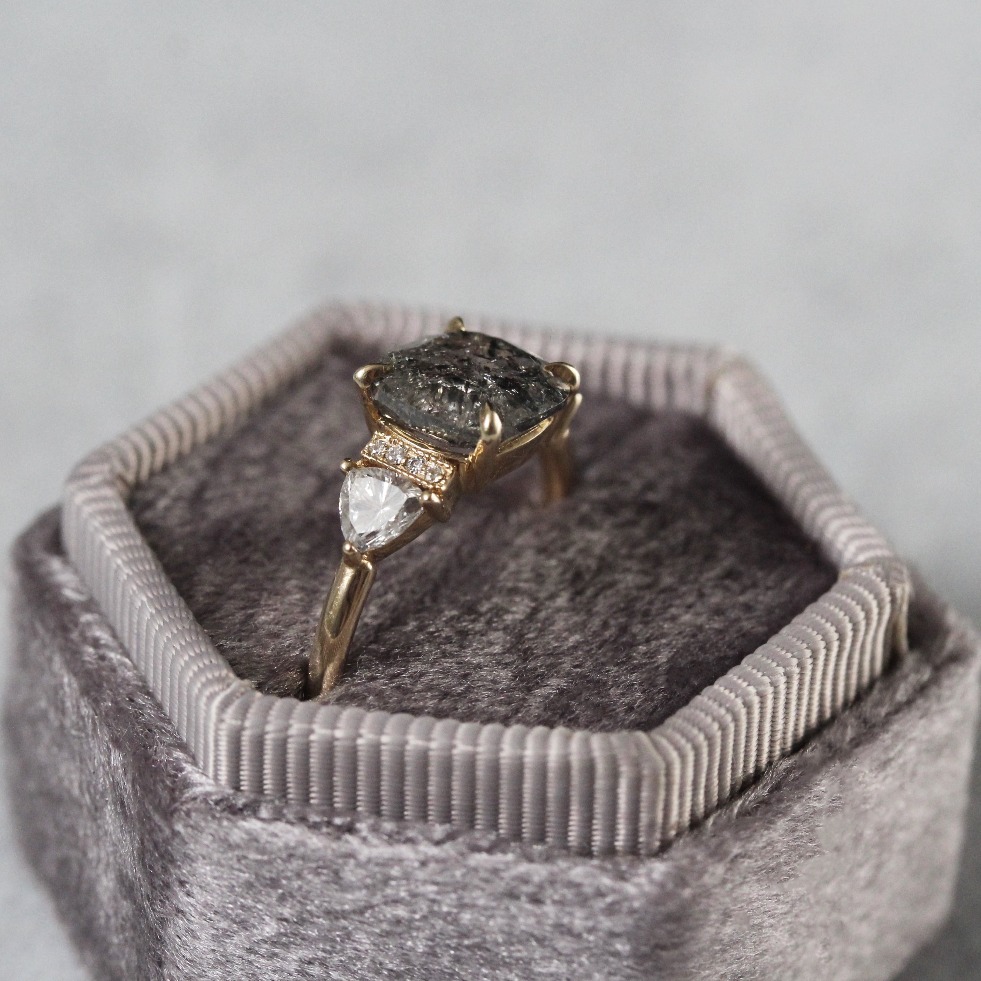 Salt & Pepper Cushion Diamond Custom Engagement Ring