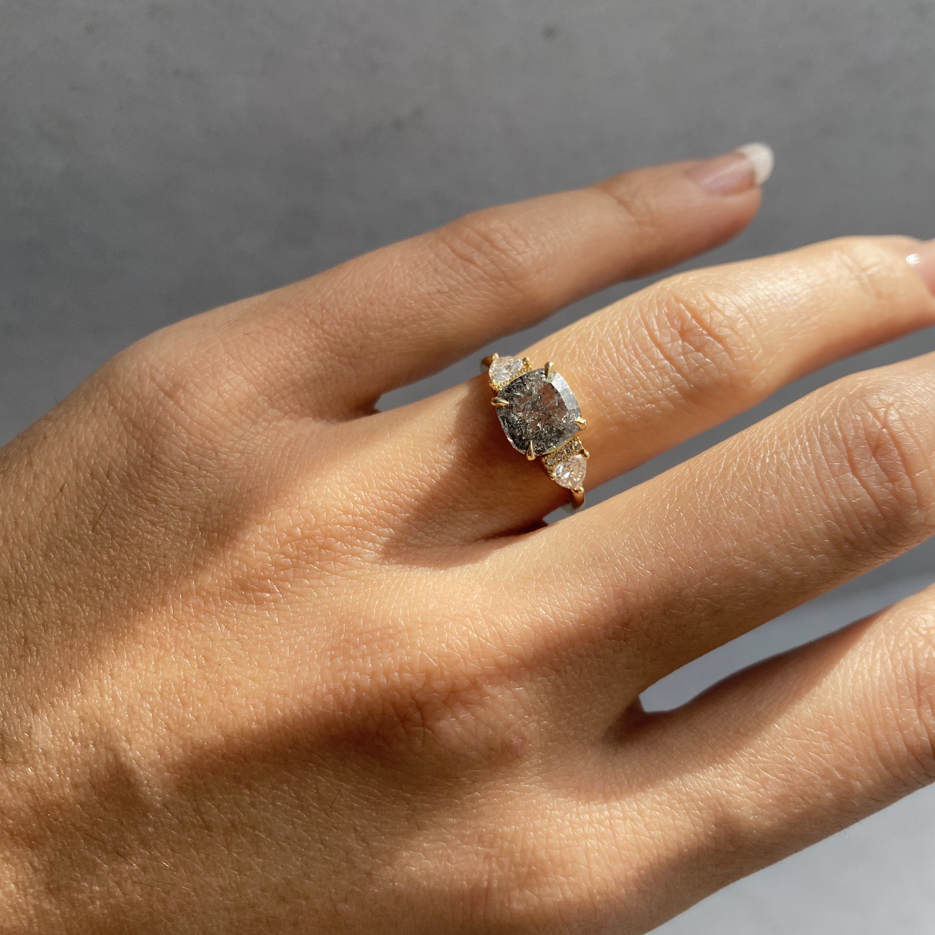 Salt & Pepper Cushion Diamond Custom Engagement Ring