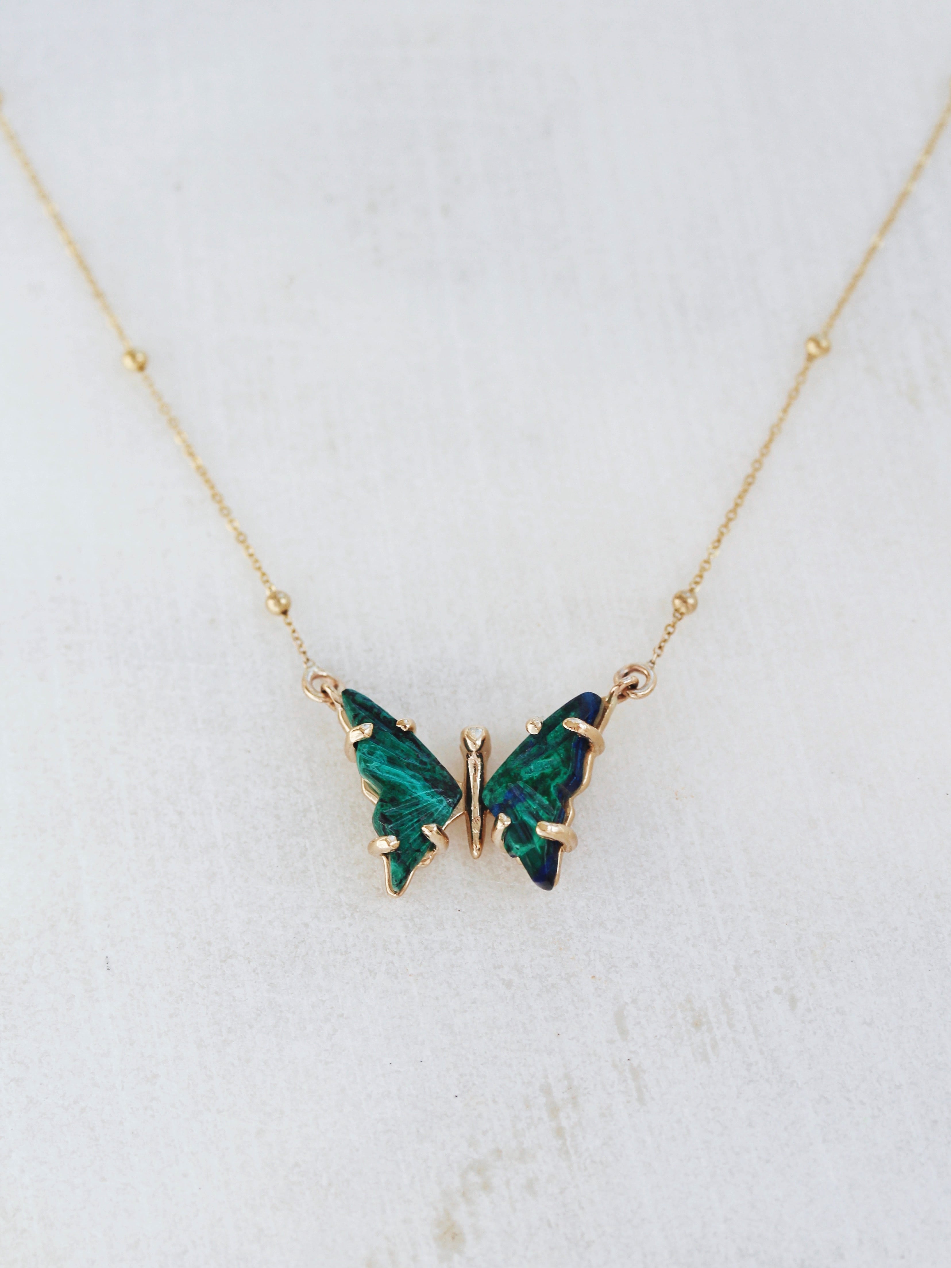 Azurite Gold Butterfly Necklace