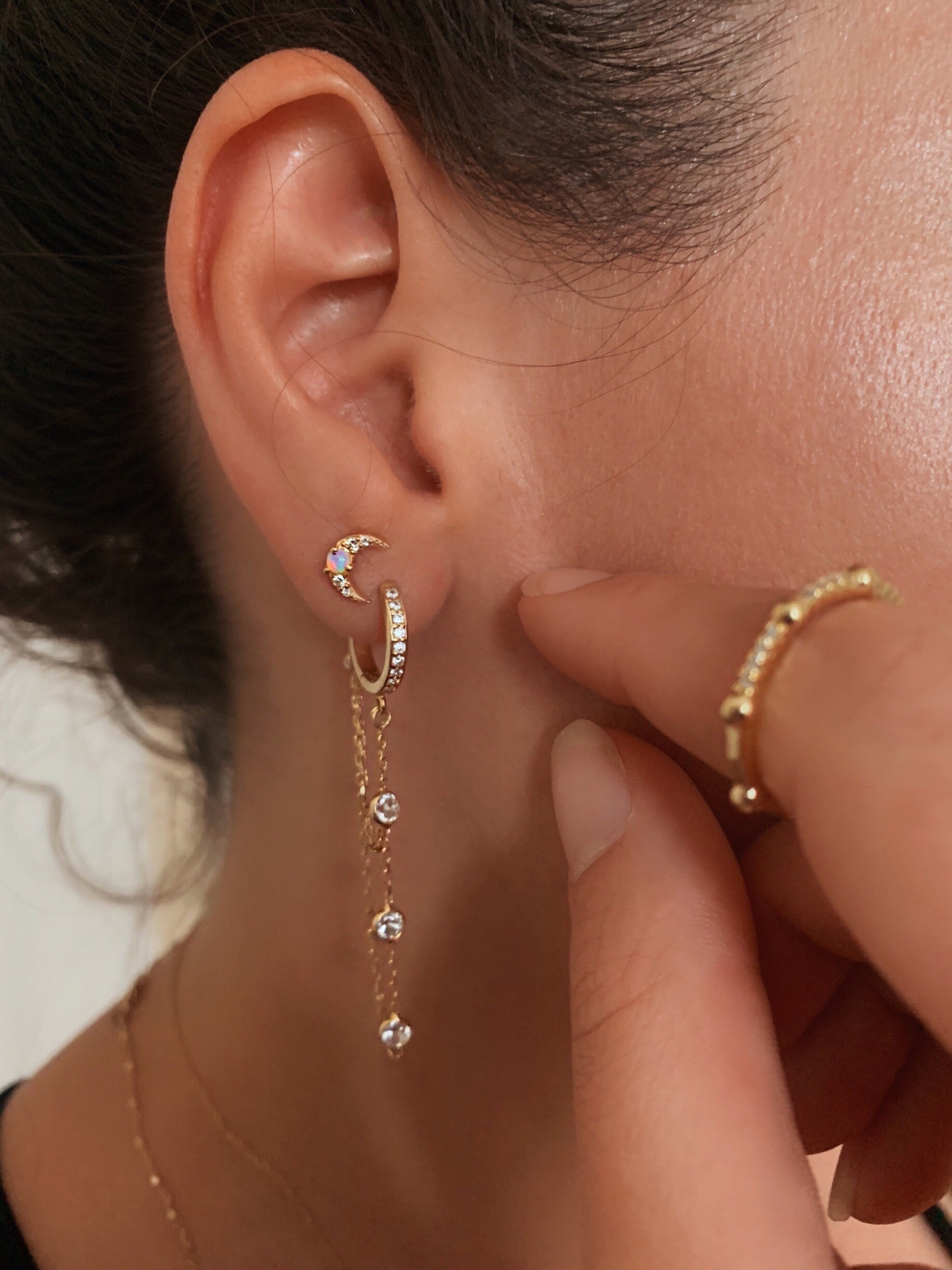Handmade Moon Opal Diamond Stud Earrings