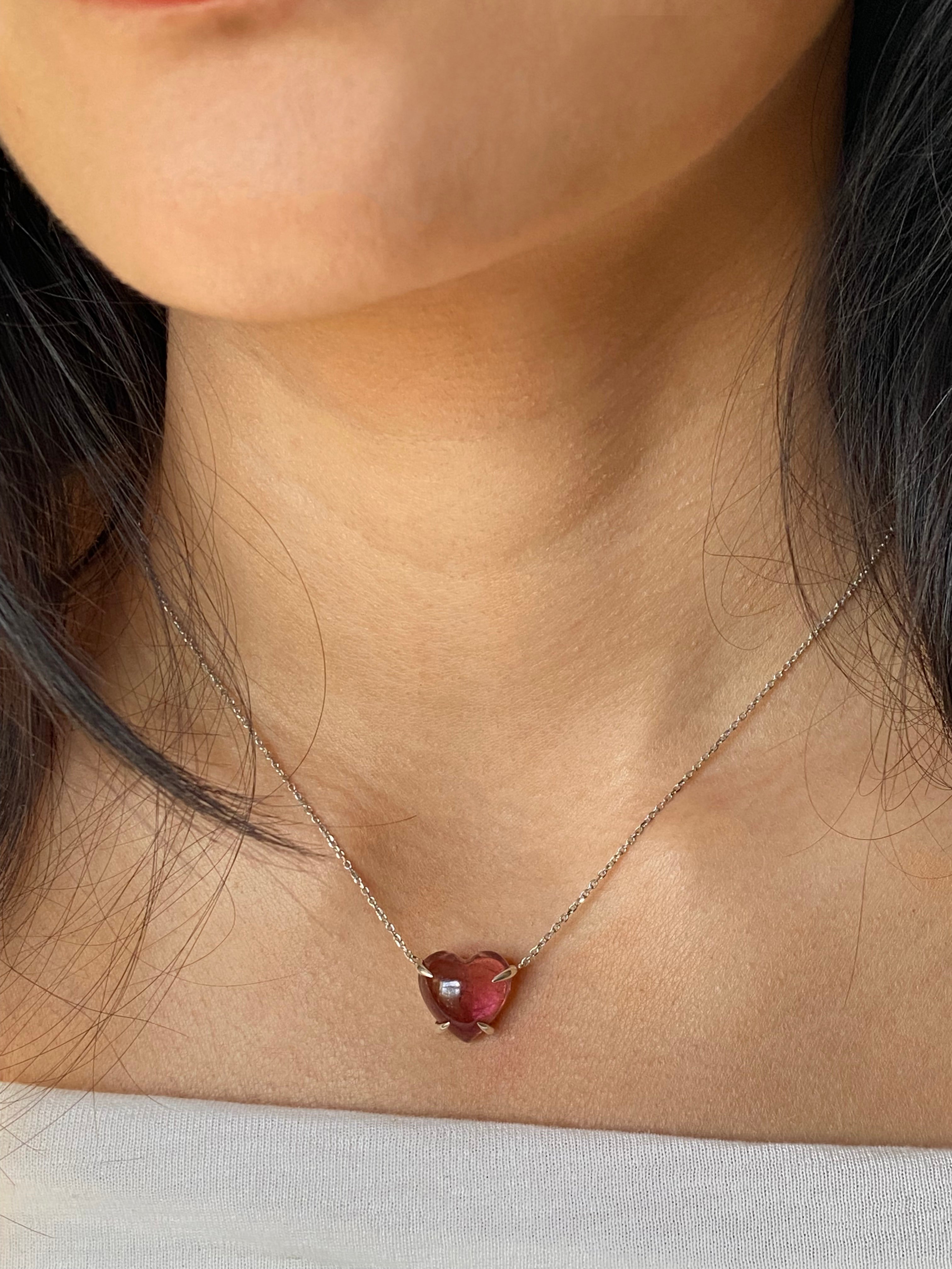Solitaire Pink Tourmaline Heart Necklace