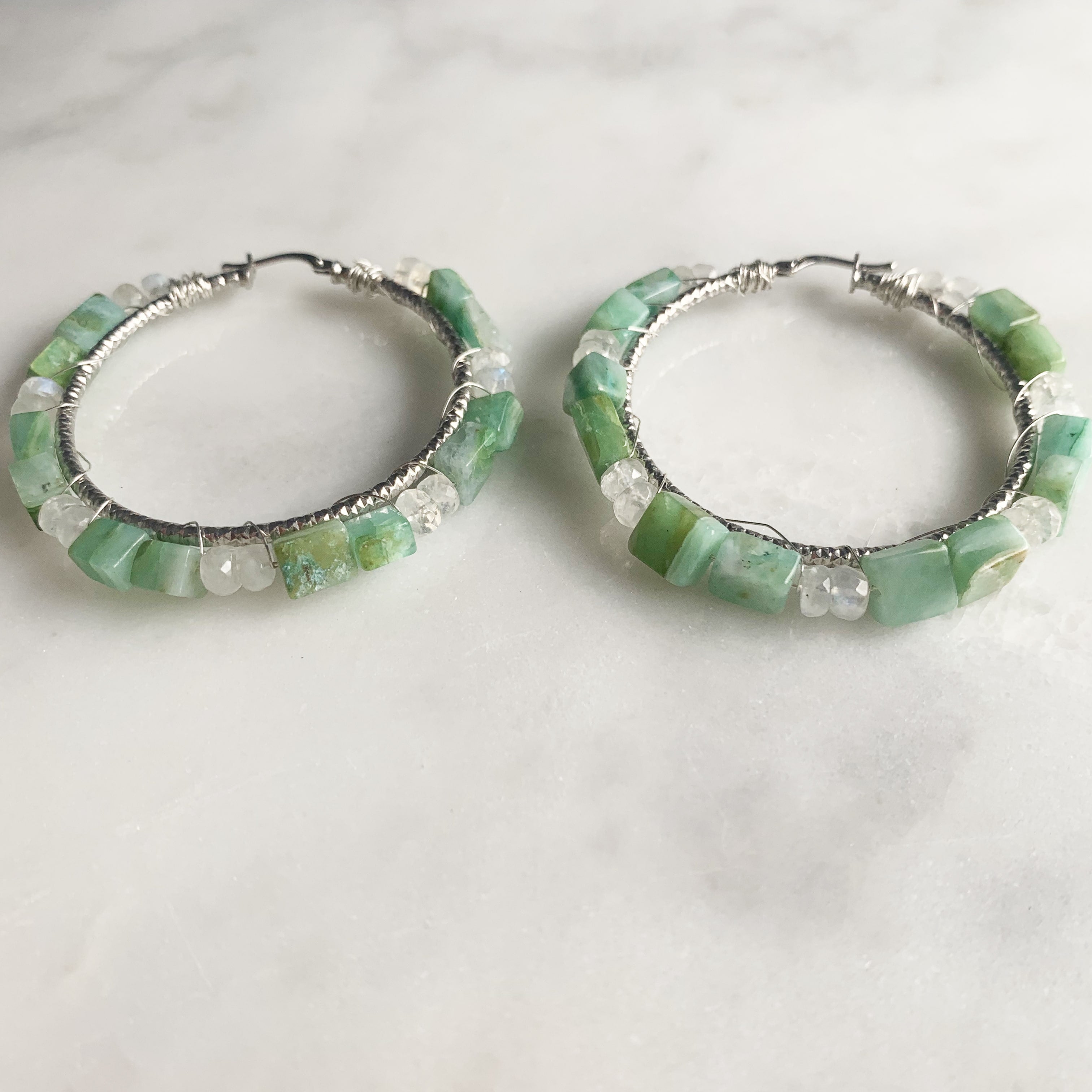 Peruvian Opal and Moonstone Hoops
