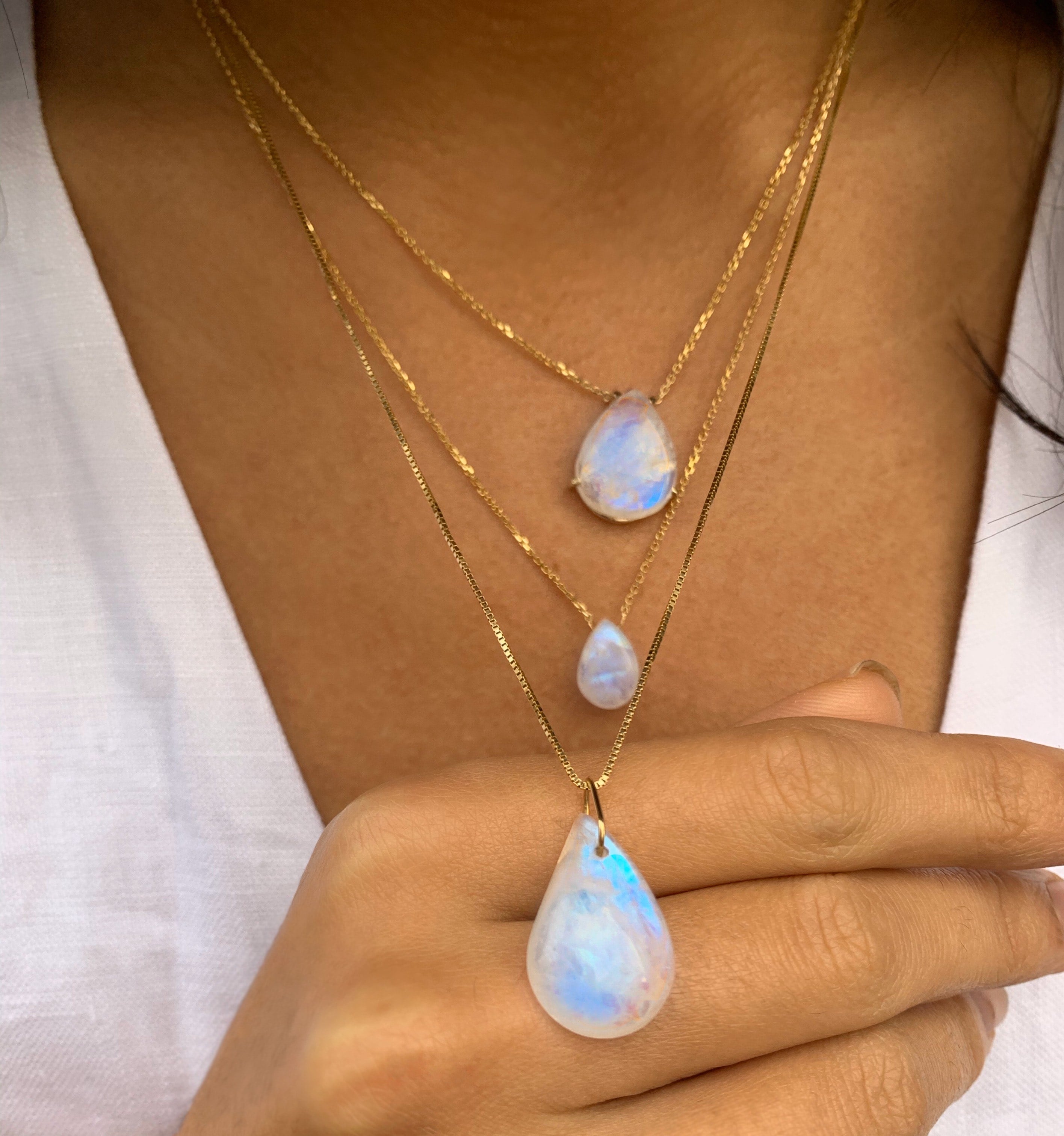 Solitaire Pear Moonstone Necklace