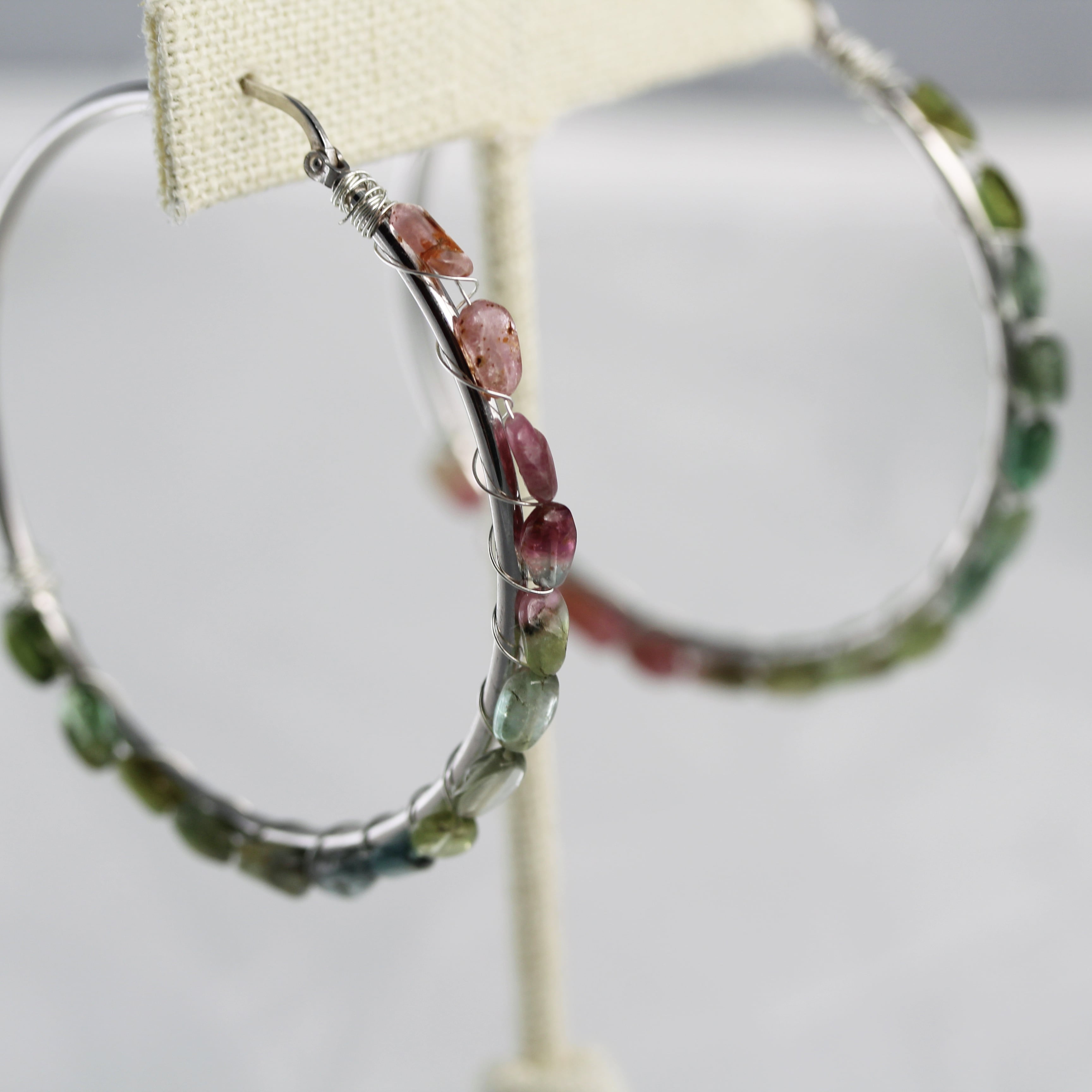 Ombre Pink and Green Tourmaline Hoops