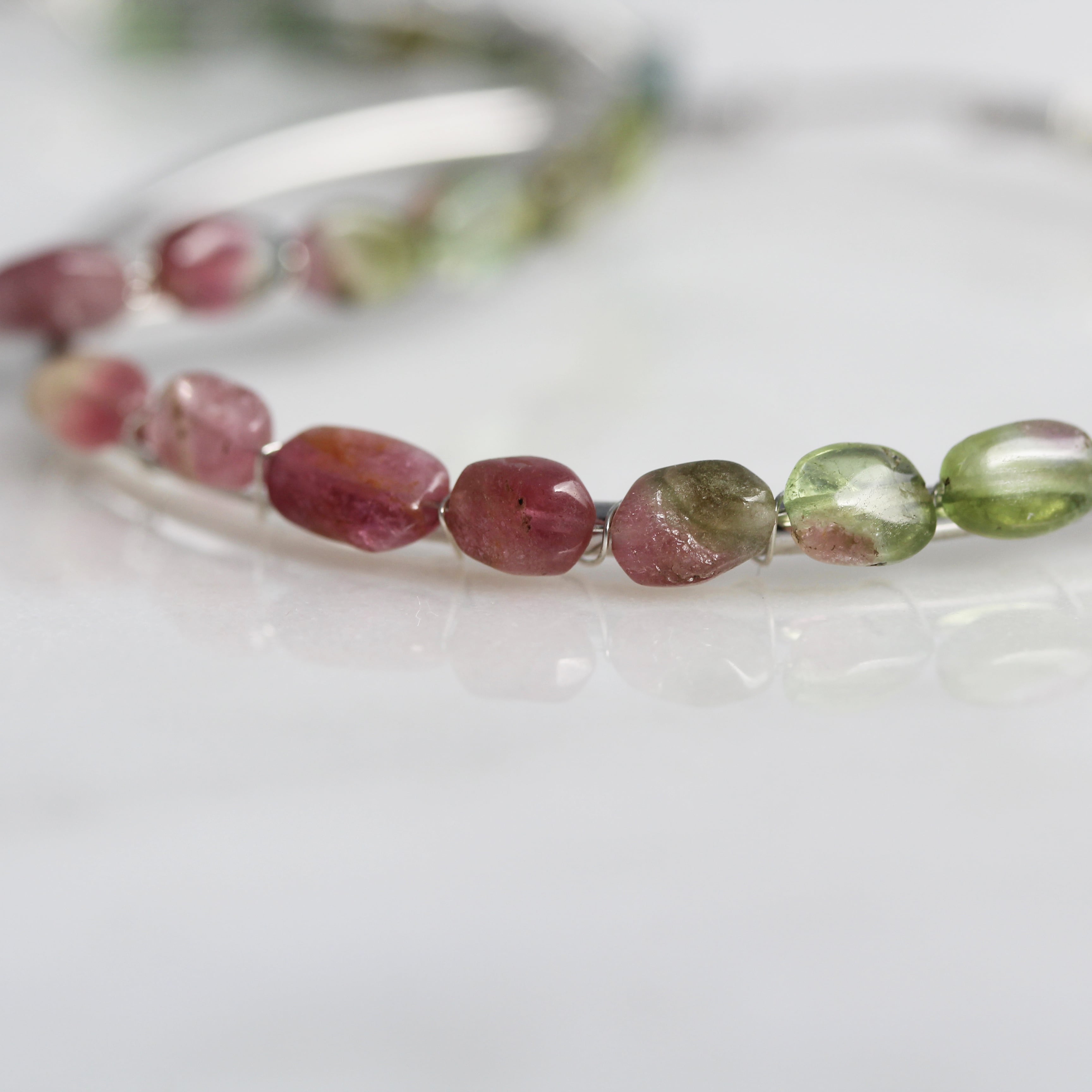 Ombre Pink and Green Tourmaline Hoops