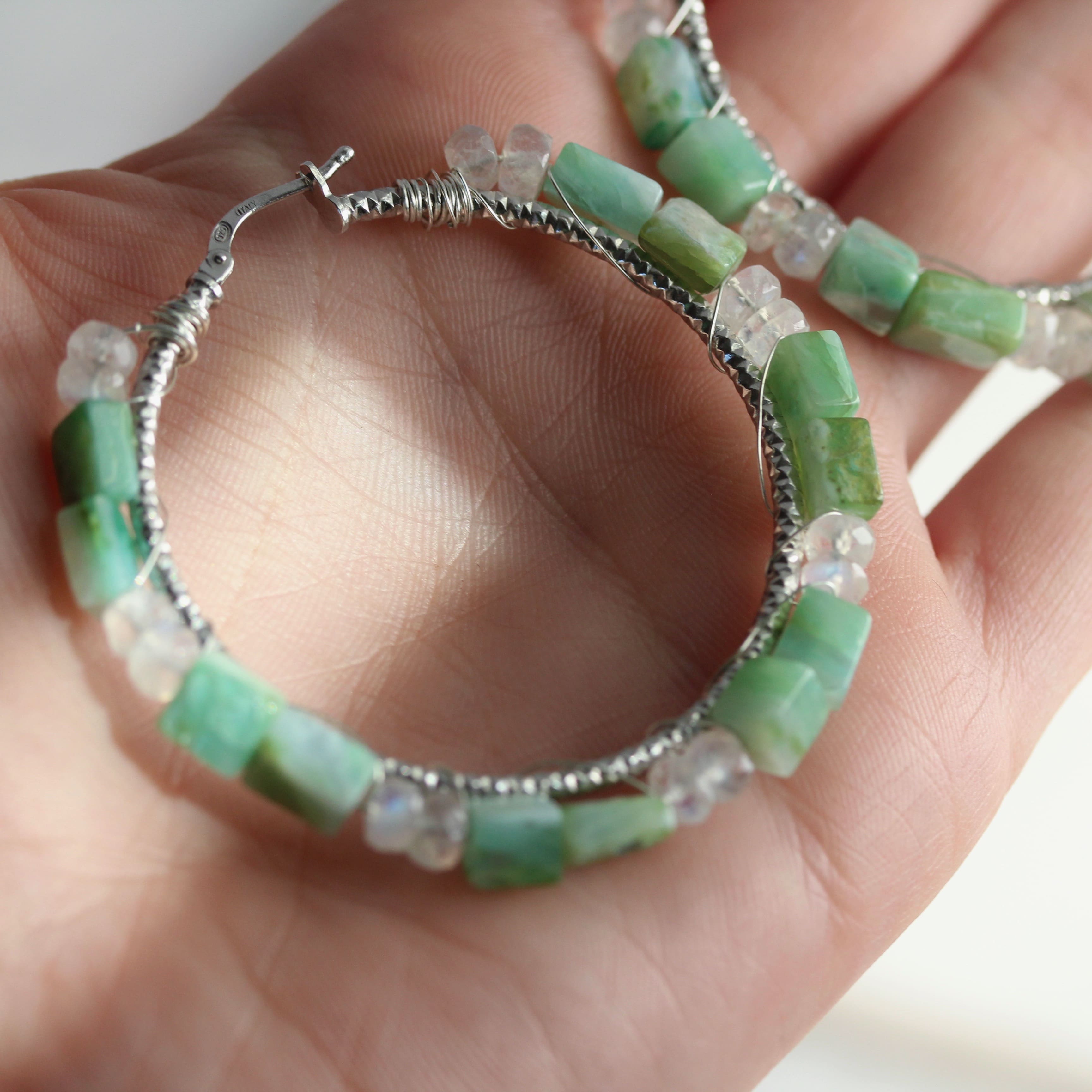 Peruvian Opal and Moonstone Hoops