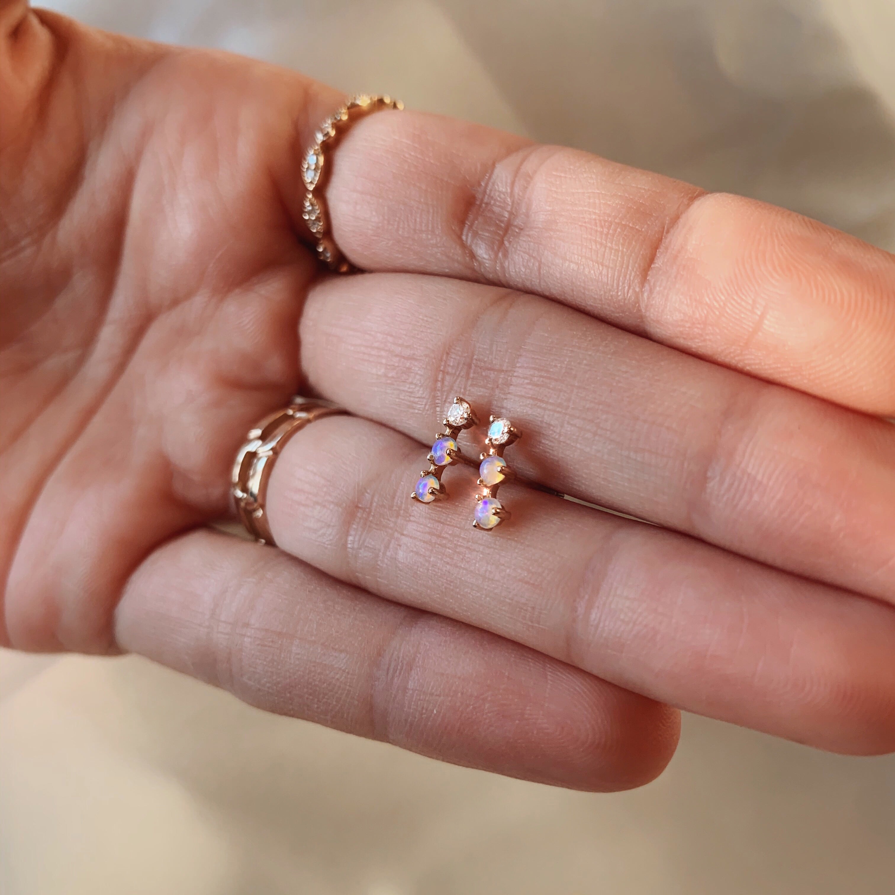 Handmade Opal Diamond Earrings