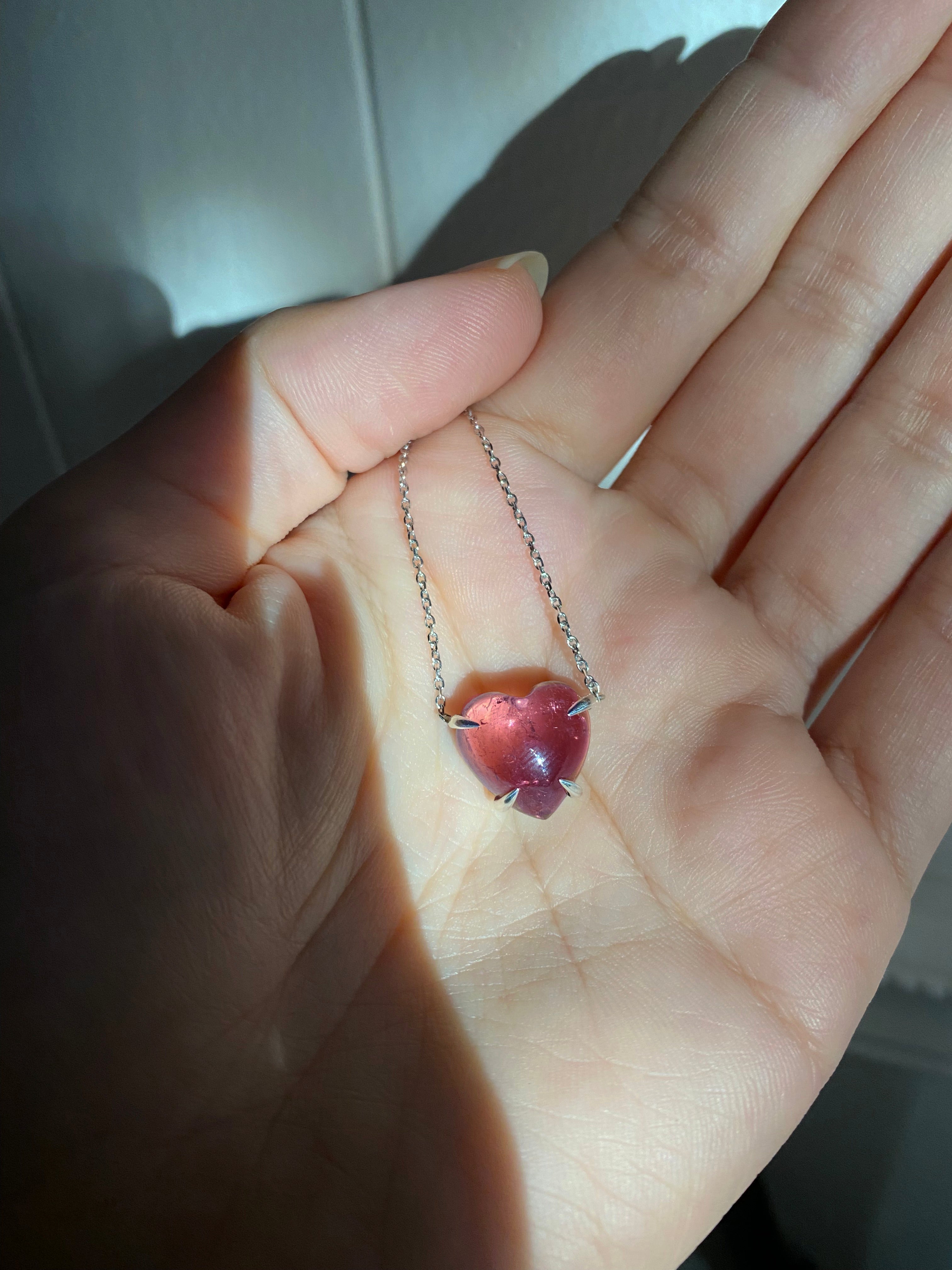 Solitaire Pink Tourmaline Quartz Heart Necklace