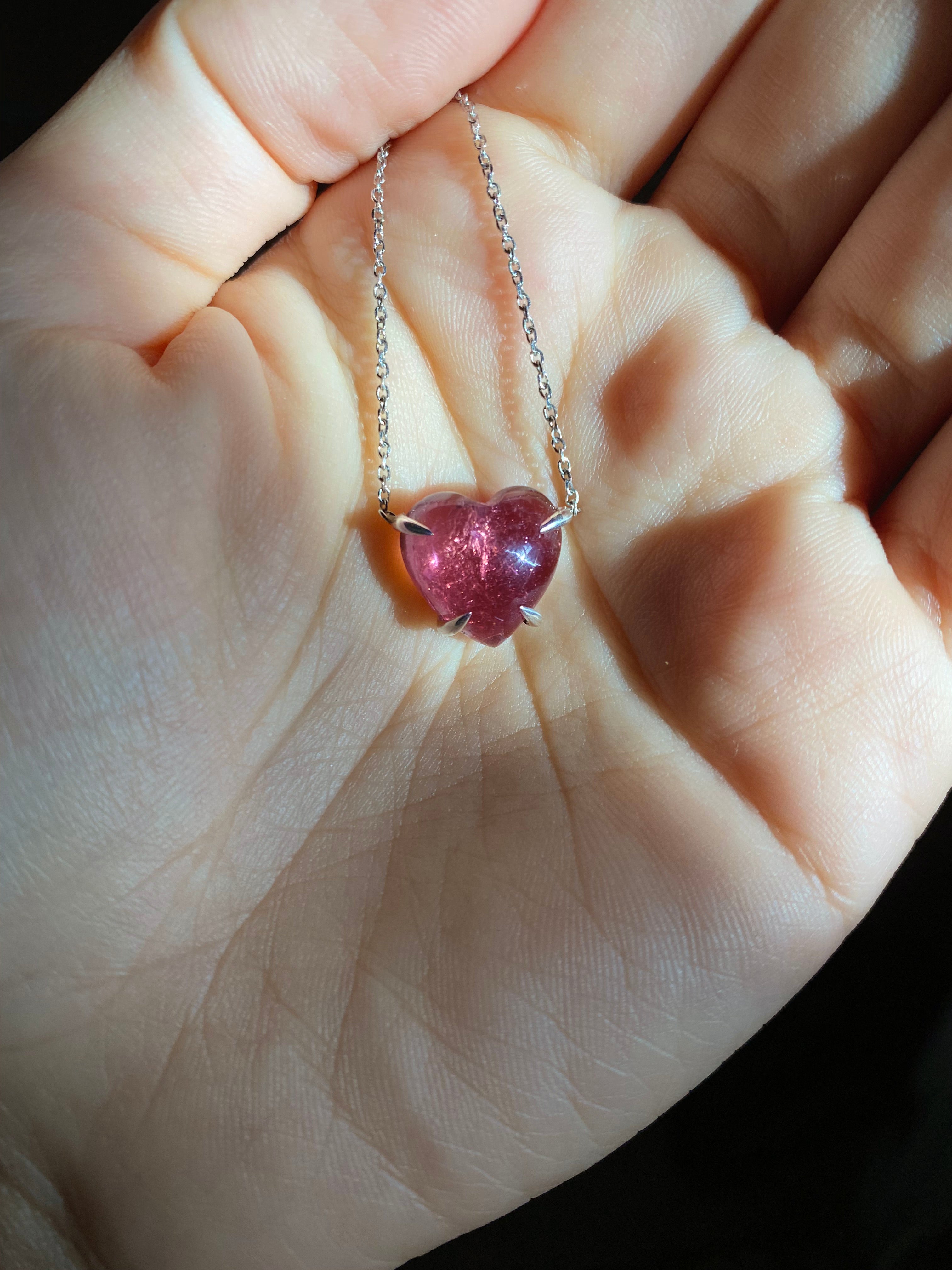 Solitaire Pink Tourmaline Quartz Heart Necklace