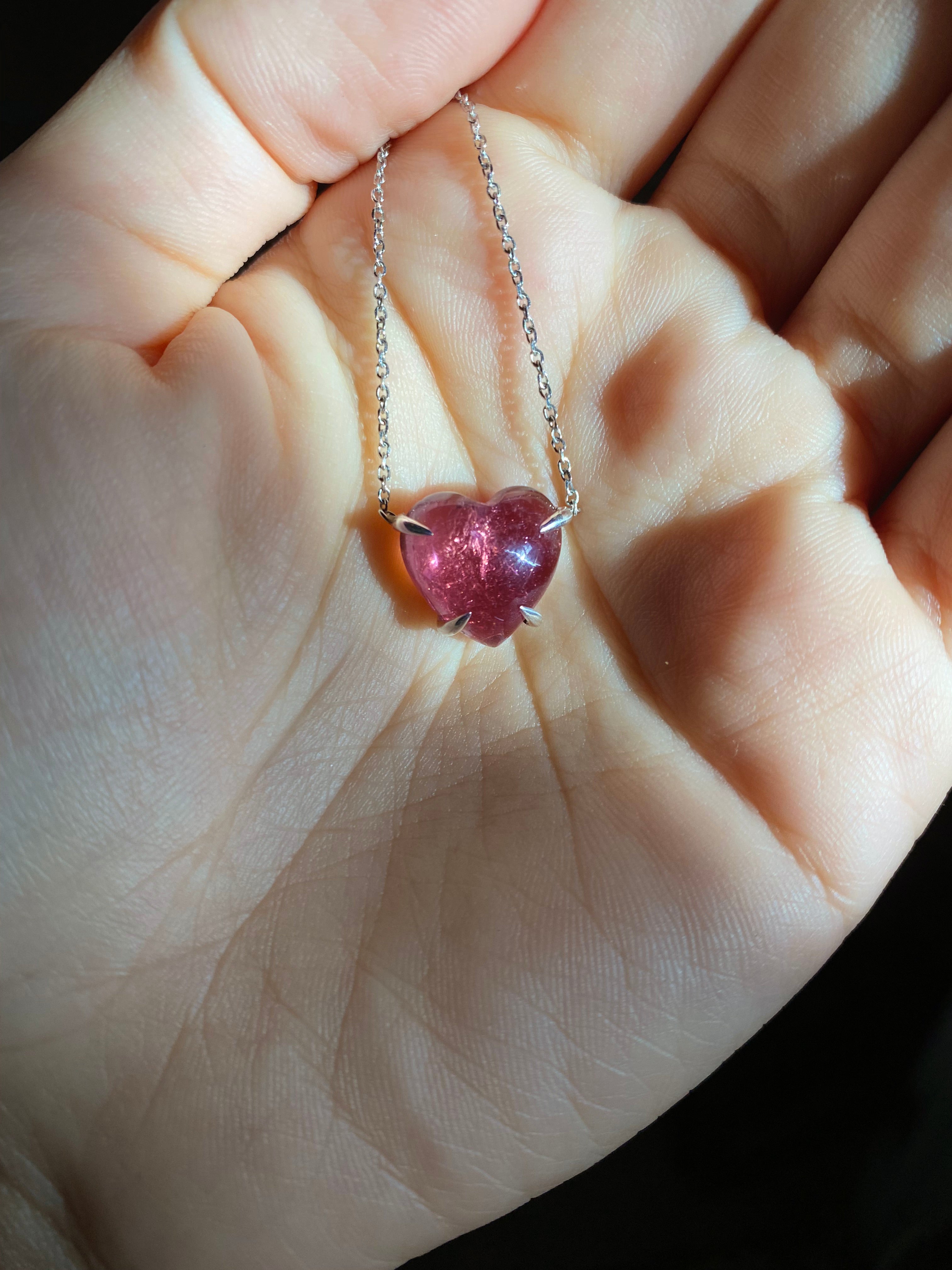 Solitaire Pink Tourmaline Heart Necklace