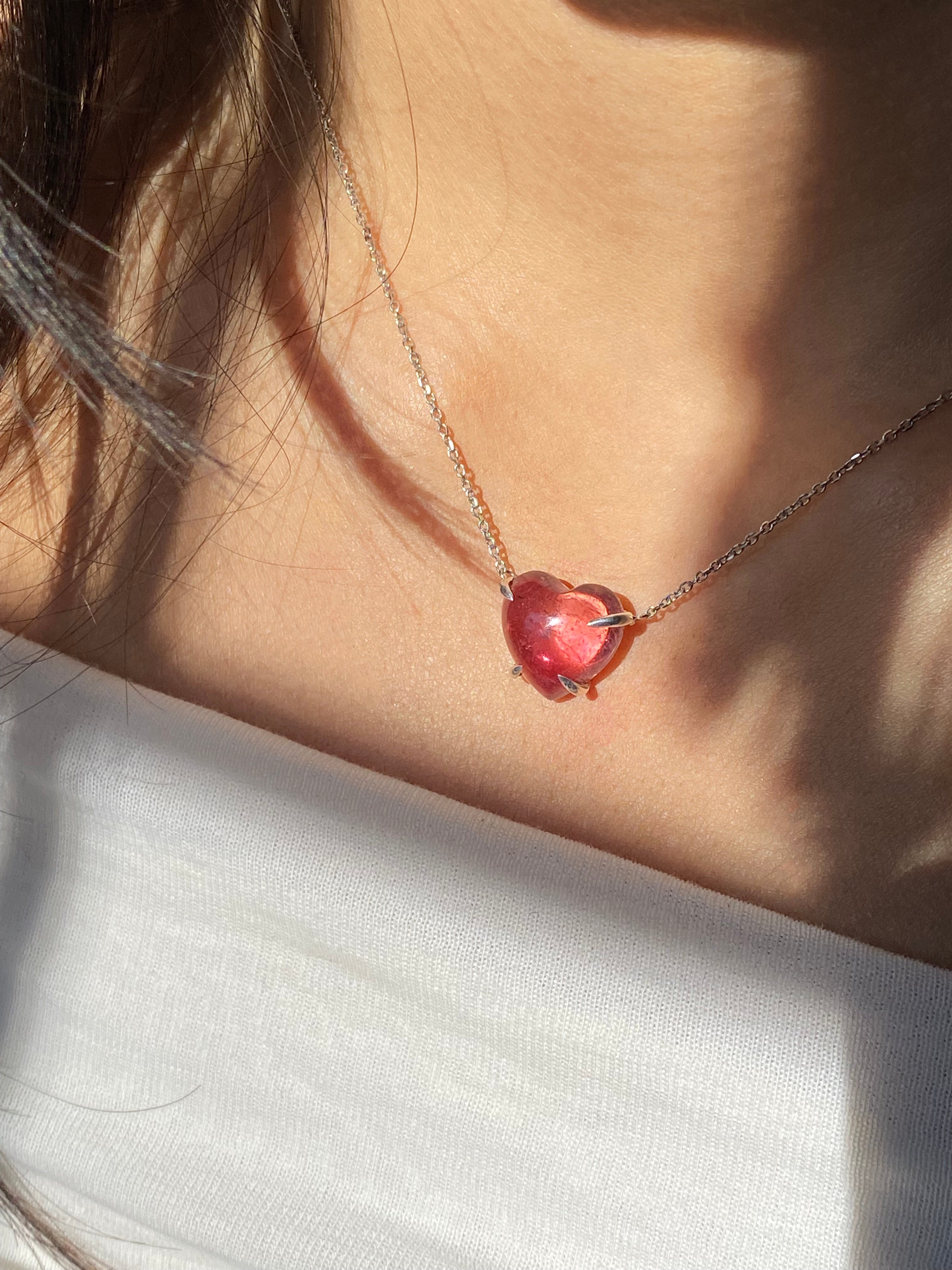 Solitaire Pink Tourmaline Quartz Heart Necklace