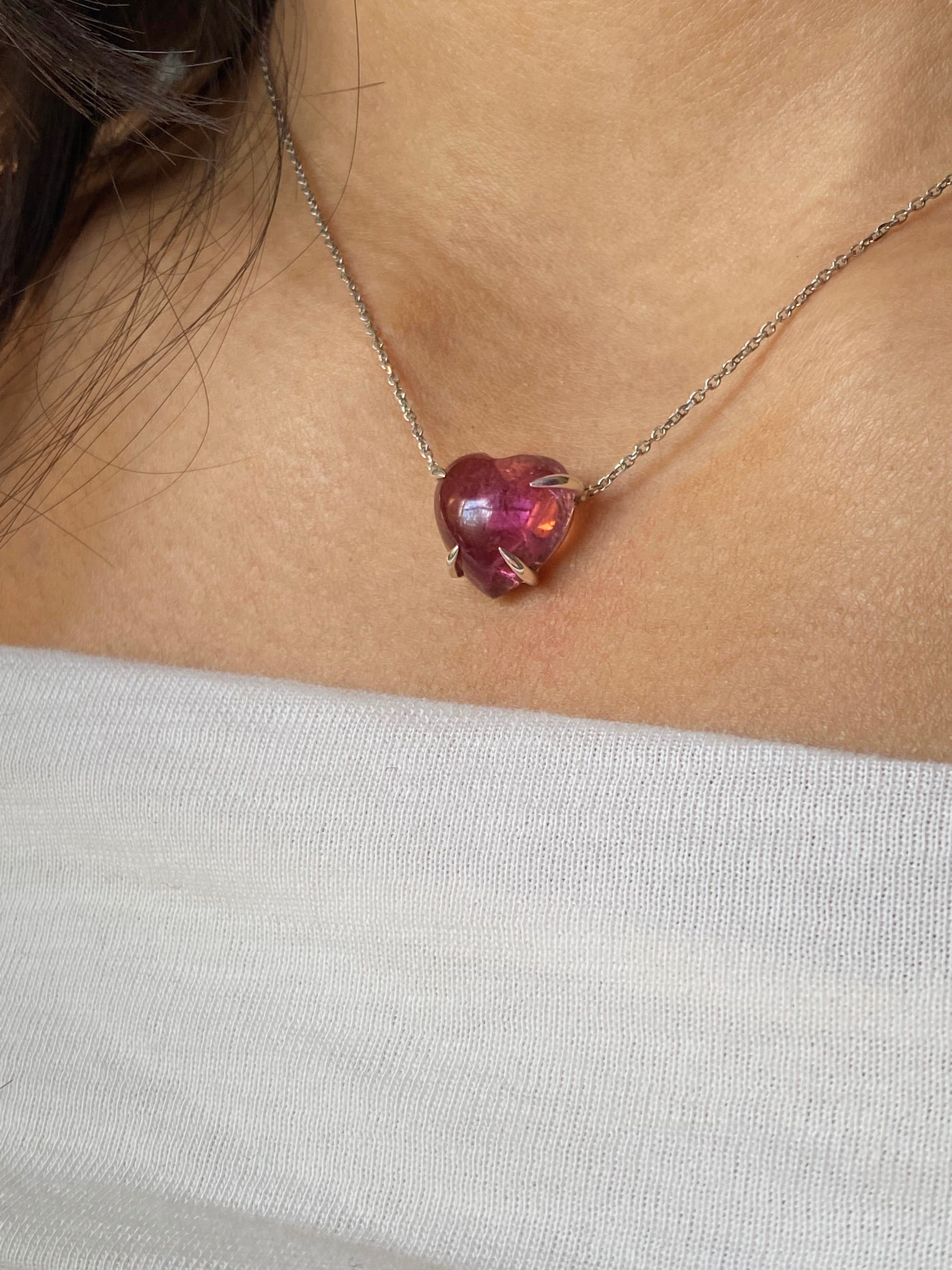 Solitaire Pink Tourmaline Quartz Heart Necklace