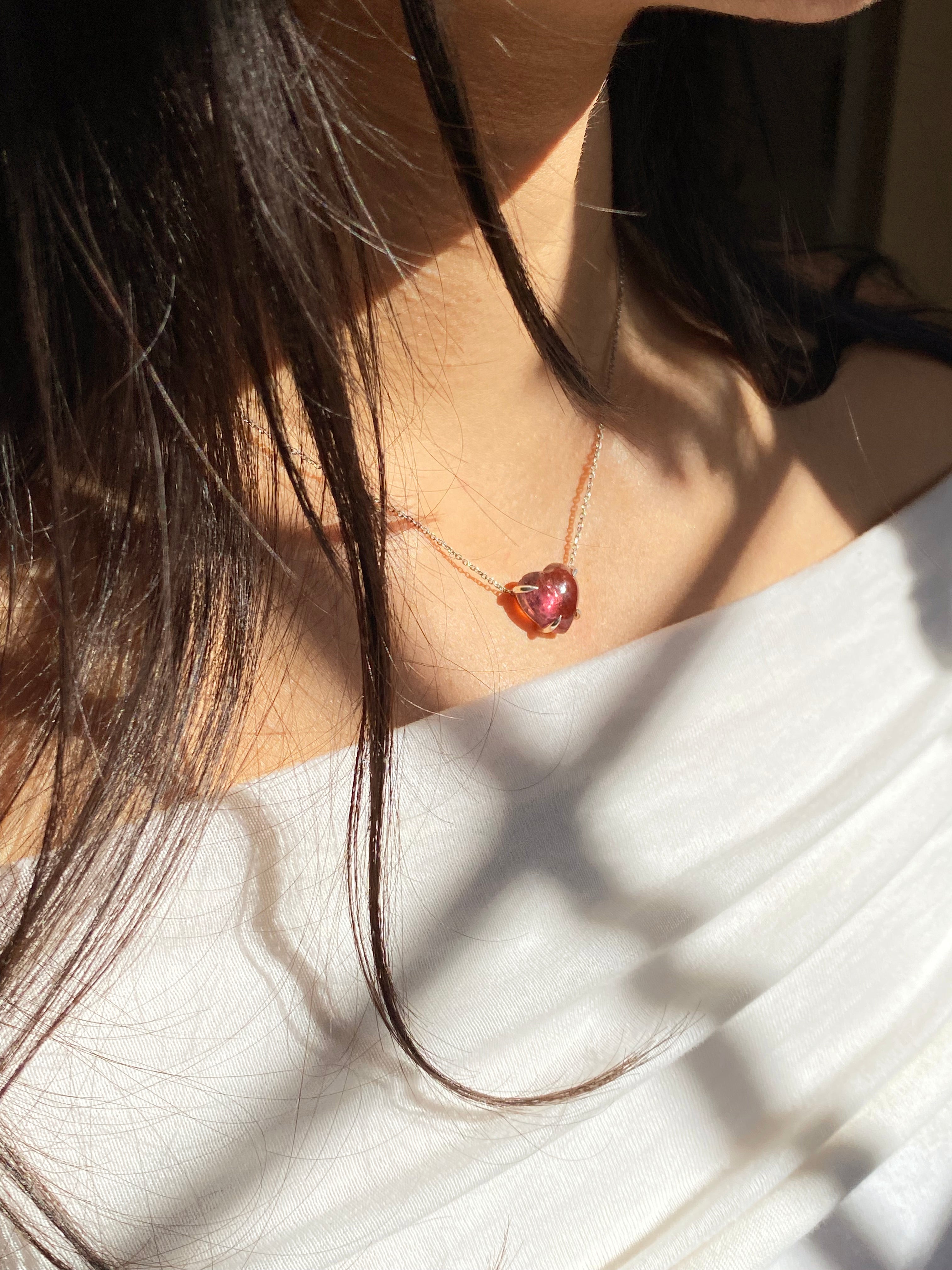 Solitaire Pink Tourmaline Quartz Heart Necklace