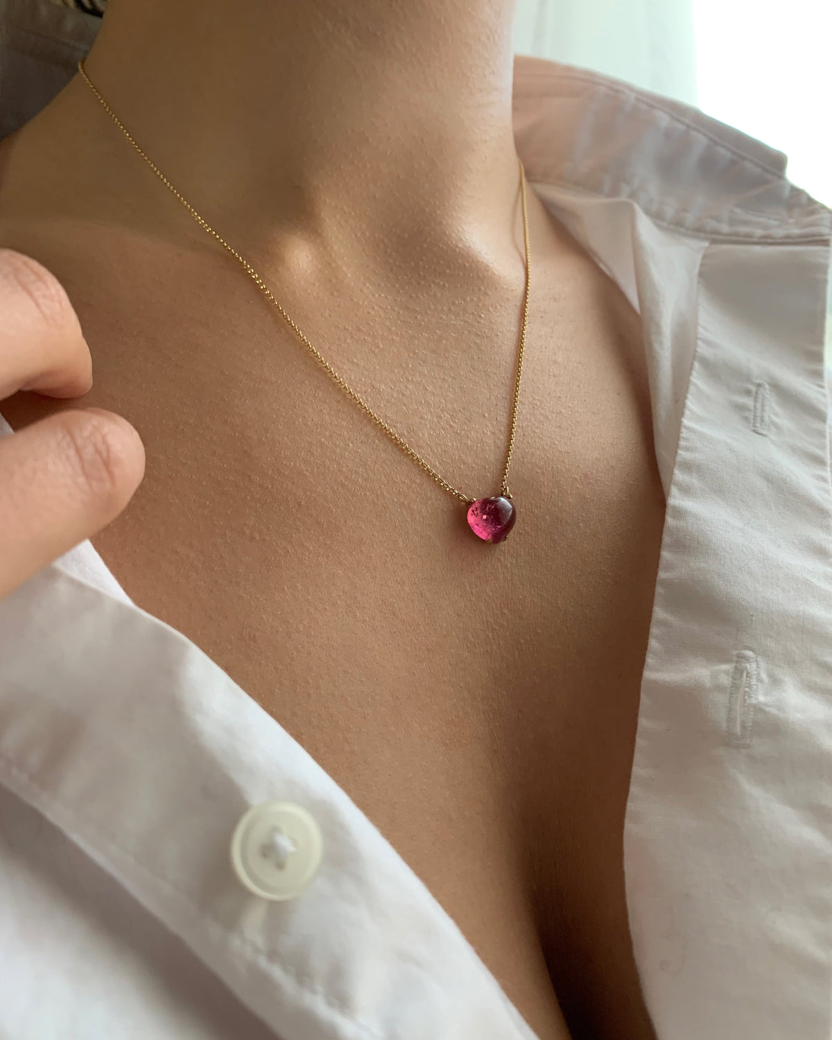 Small Solitaire Pink Tourmaline Heart Necklace