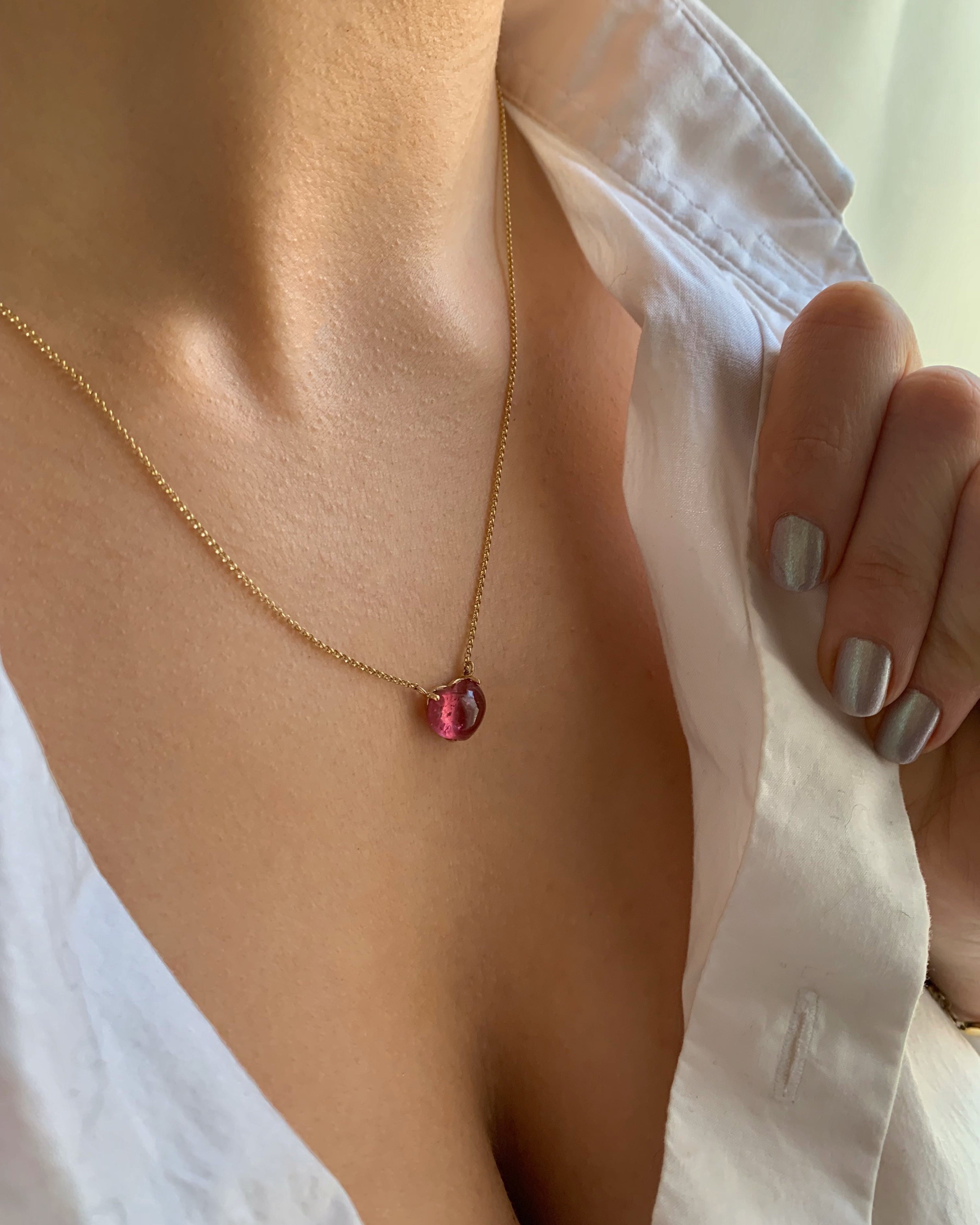 Small Solitaire Pink Tourmaline Heart Necklace