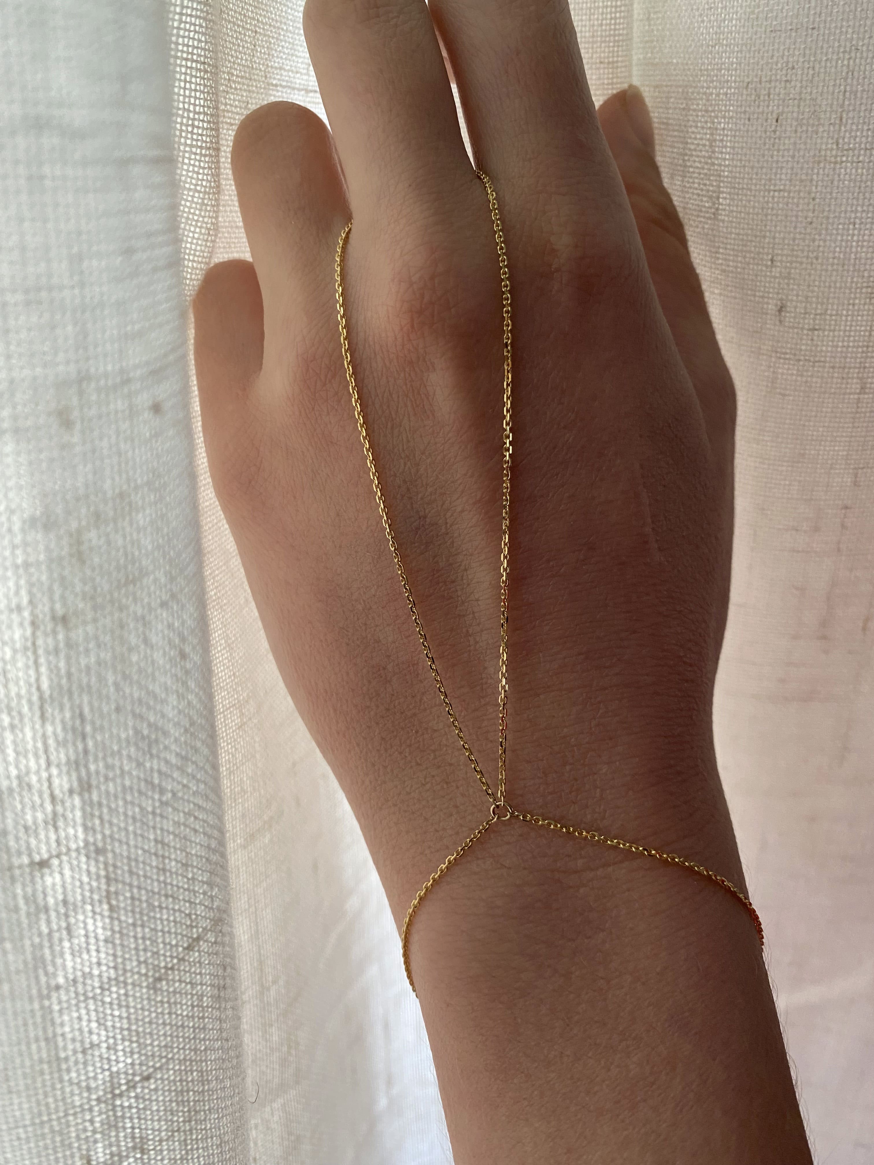 14k Solid Gold Hand Chain