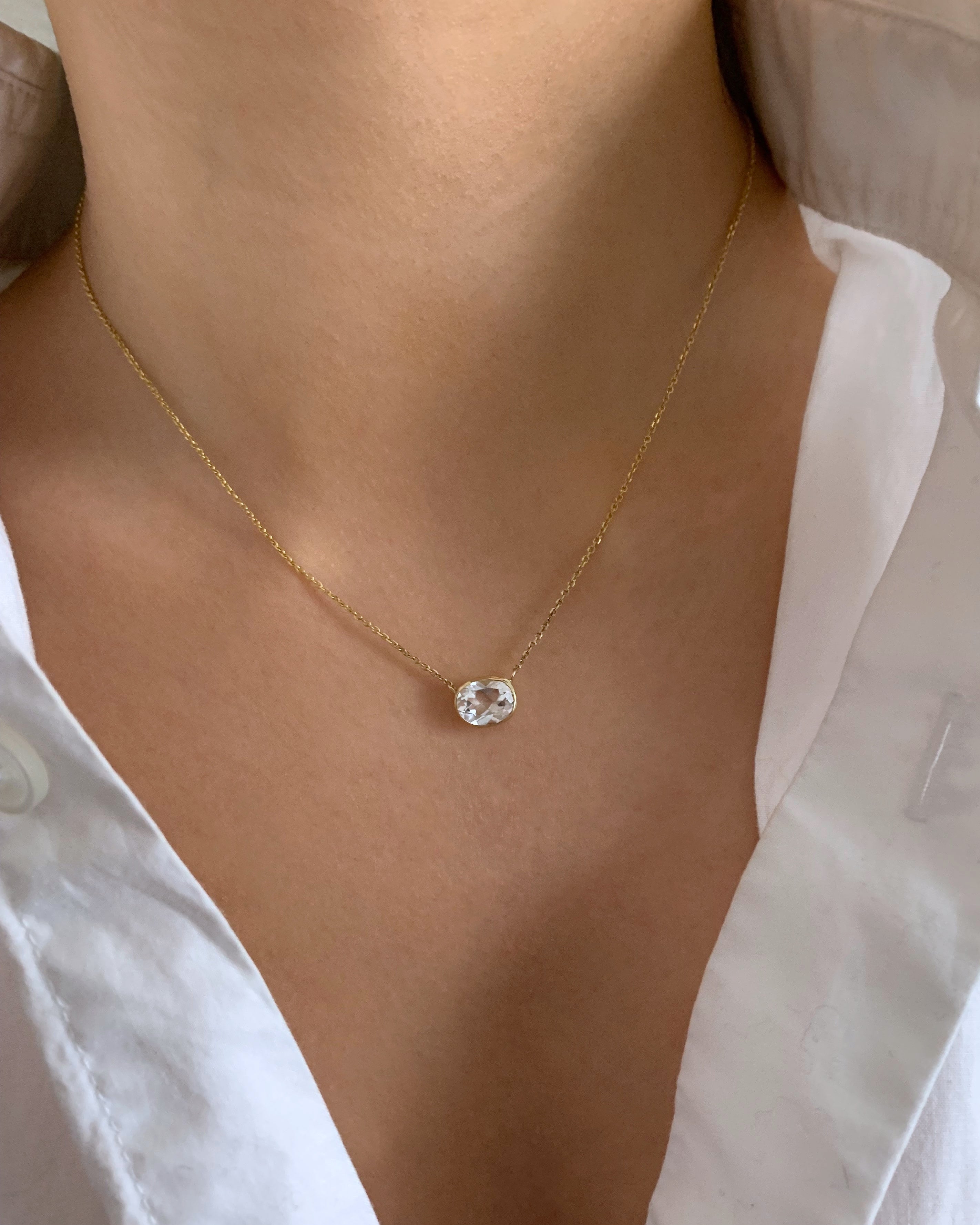 Solitaire White Topaz Oval Necklace