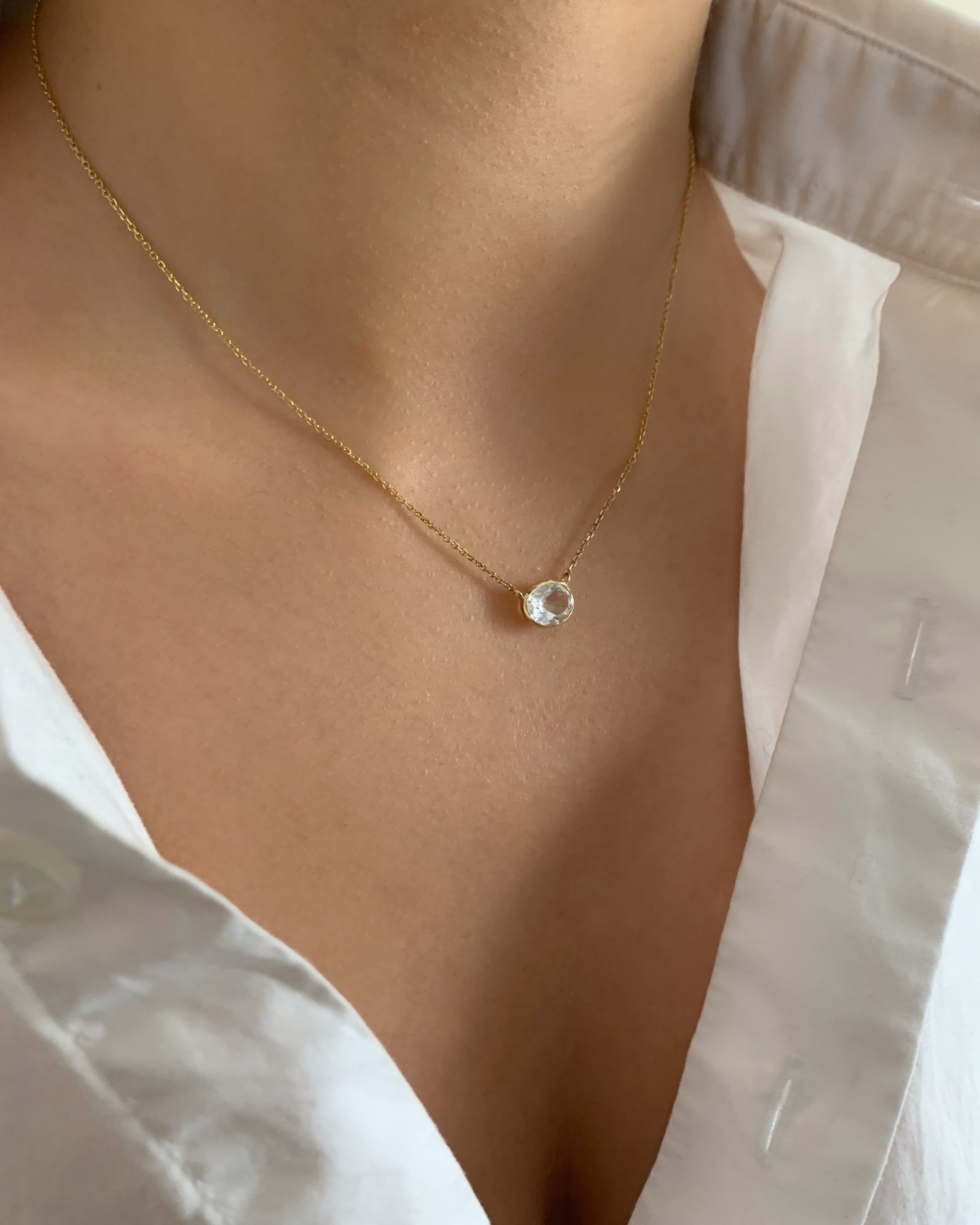 Solitaire White Topaz Oval Necklace