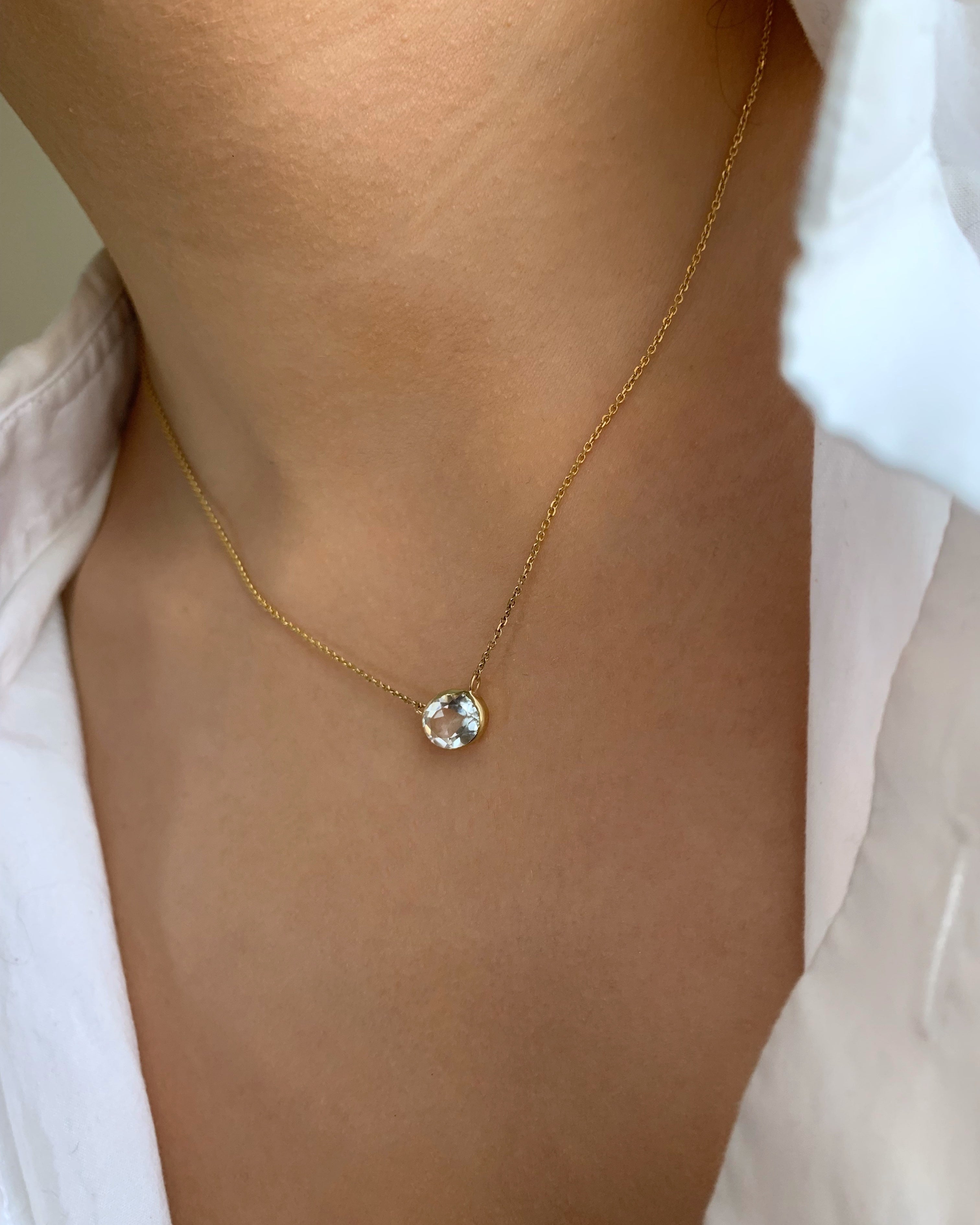 Solitaire White Topaz Oval Necklace