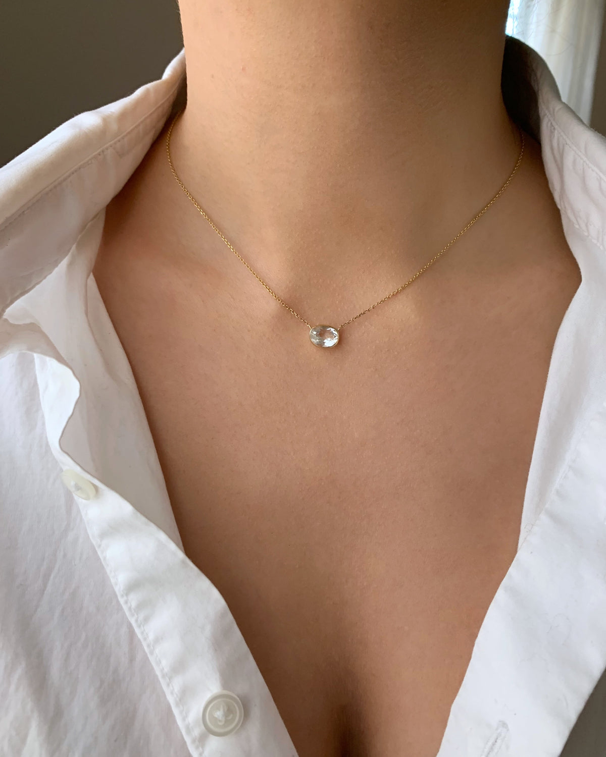 Solitaire White Topaz Oval Necklace