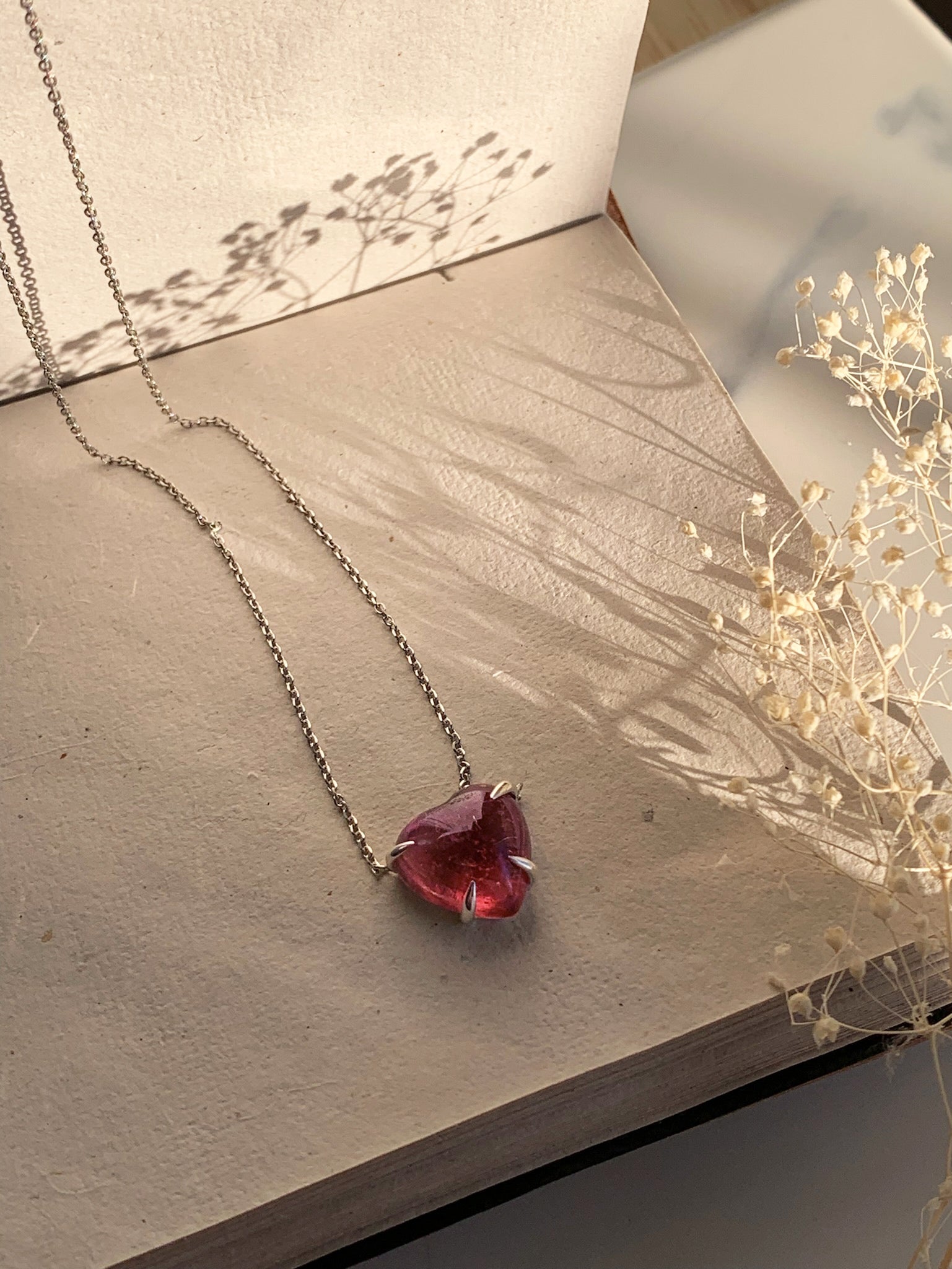 Solitaire Pink Tourmaline Heart Necklace