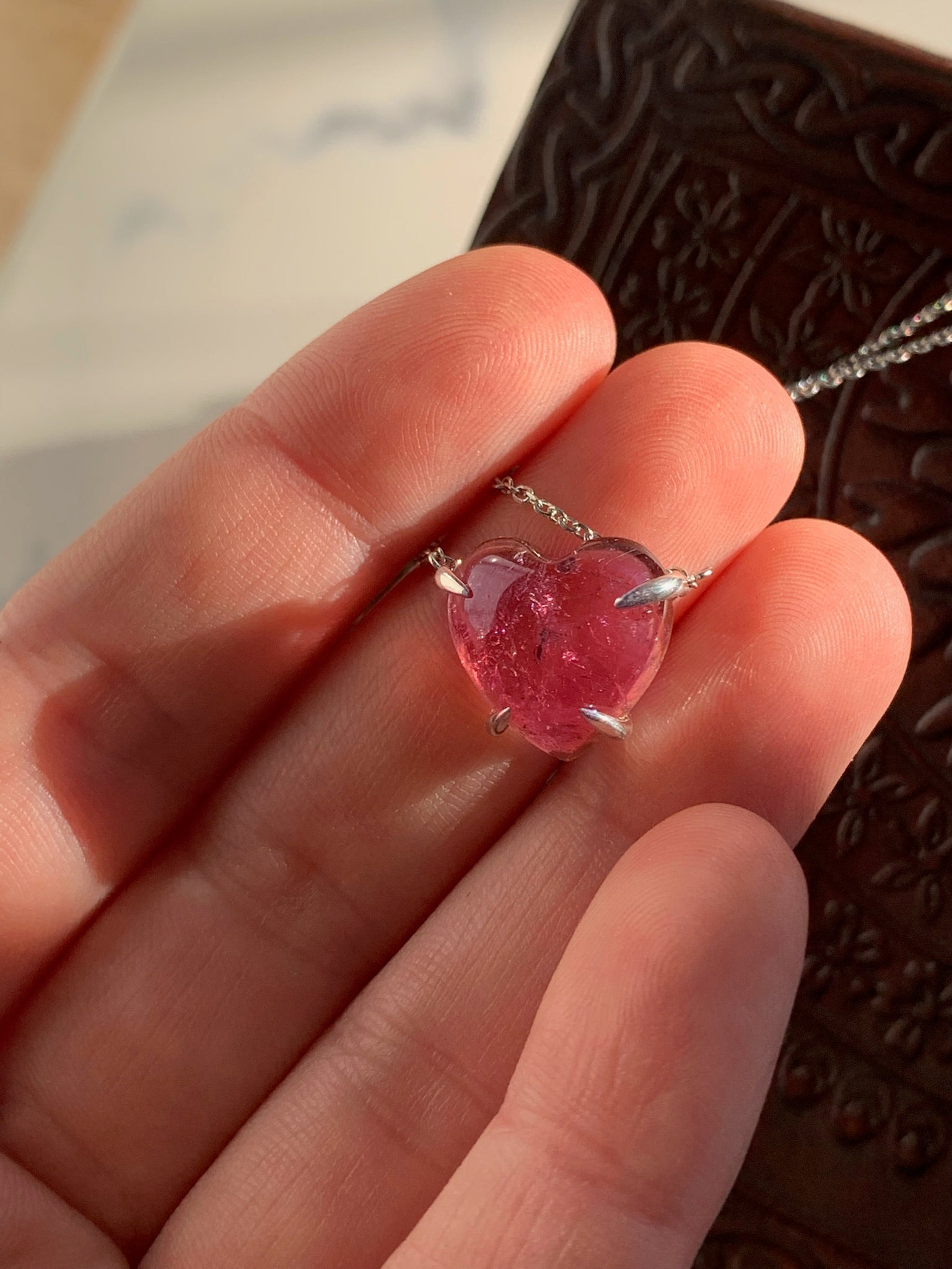 Custom Pink Tourmaline Heart Necklaces