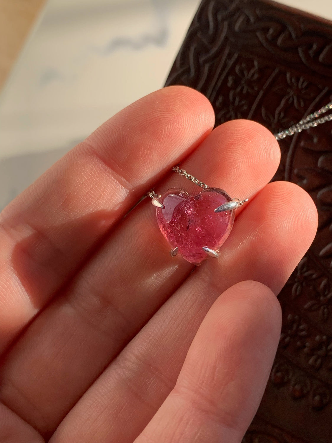 Custom Pink Tourmaline Heart Necklaces