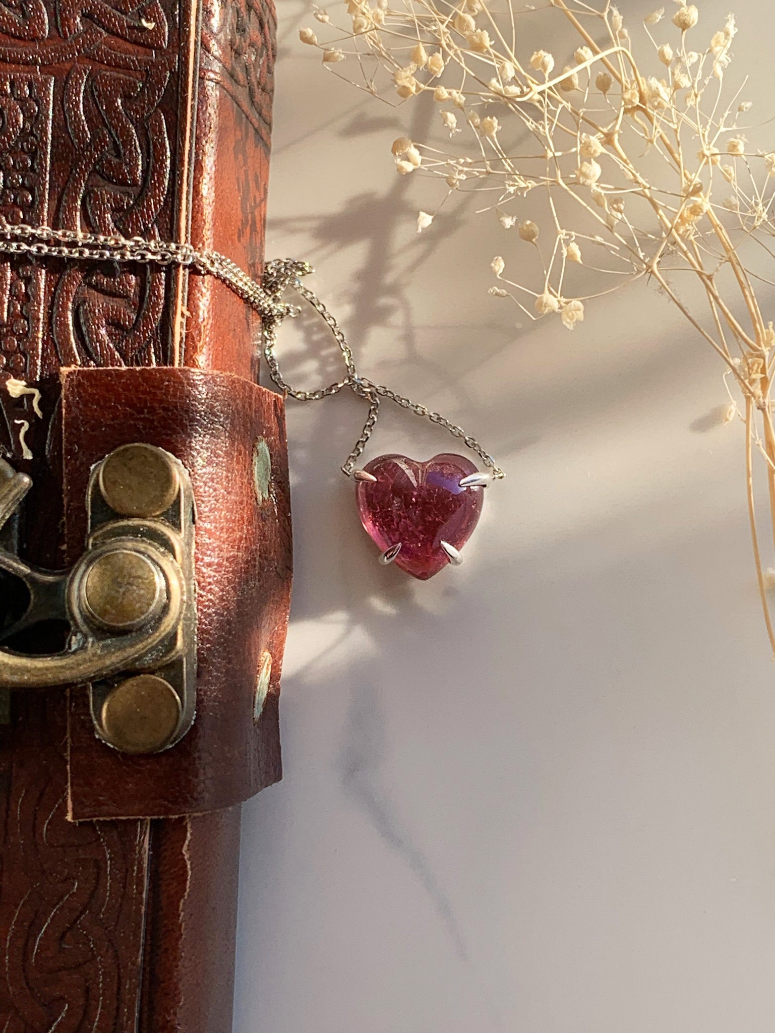 Solitaire Pink Tourmaline Quartz Heart Necklace