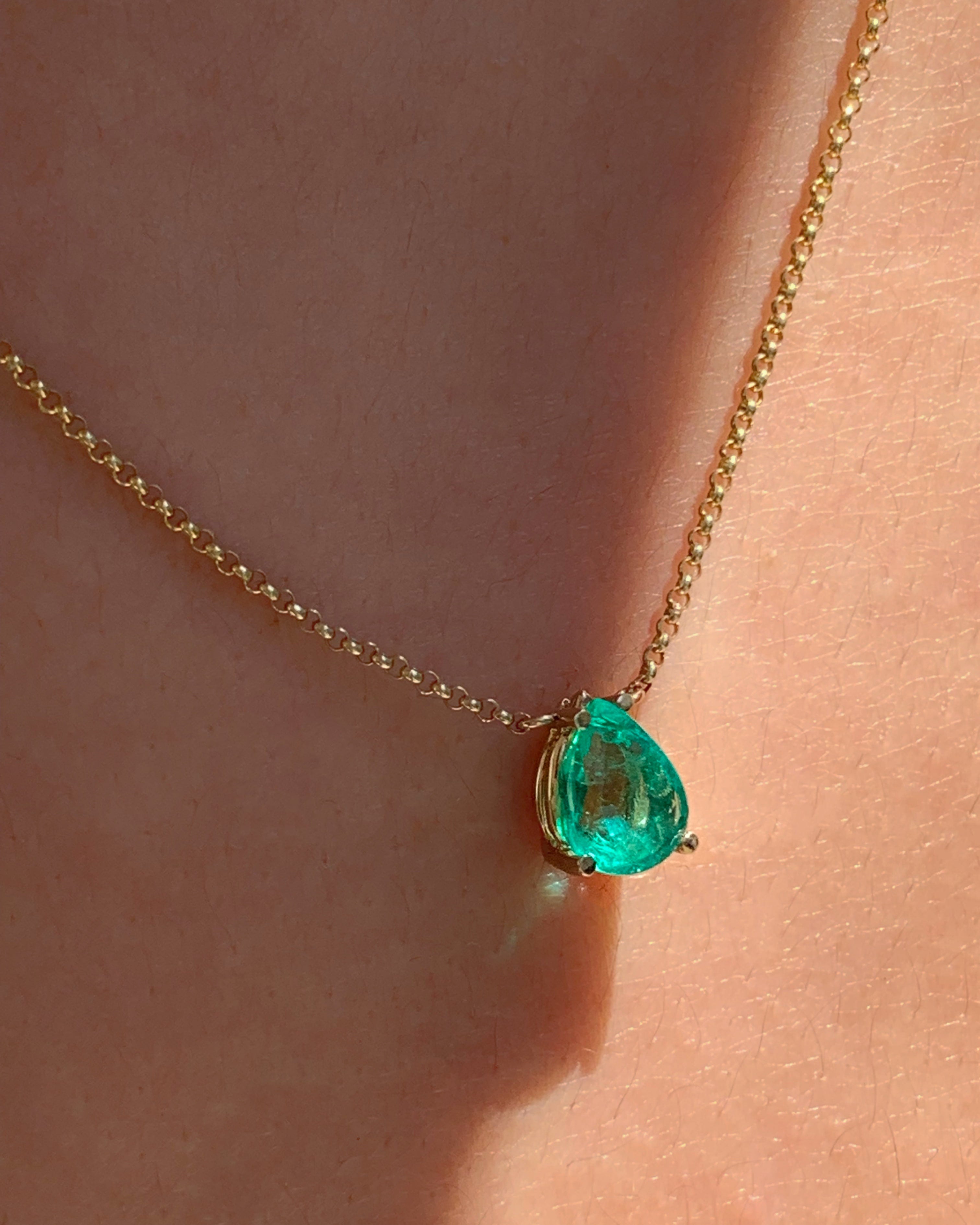Teardrop/Pear Emerald Solitaire Necklace