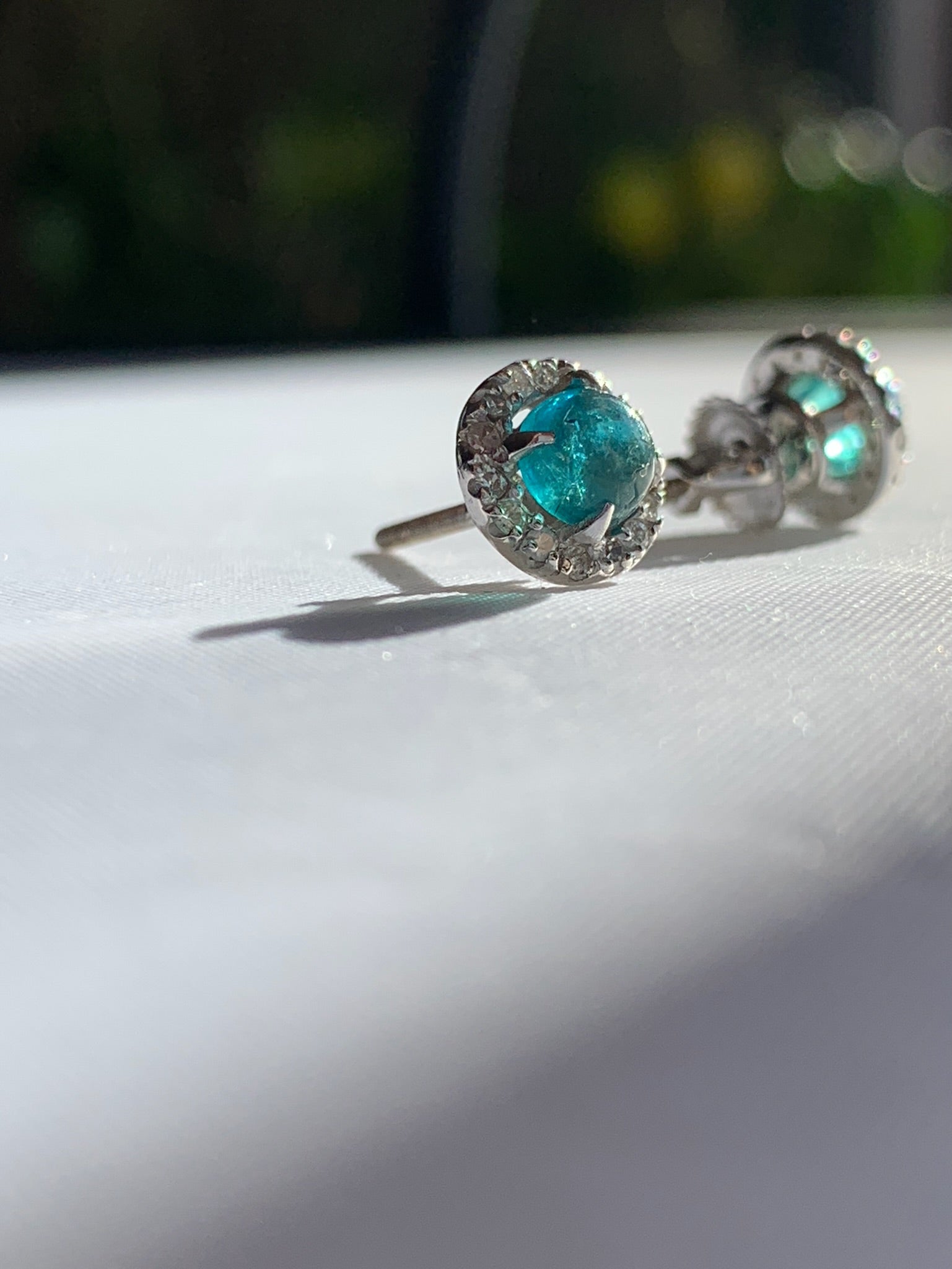 14k White Gold Apatite and Diamond Earrings