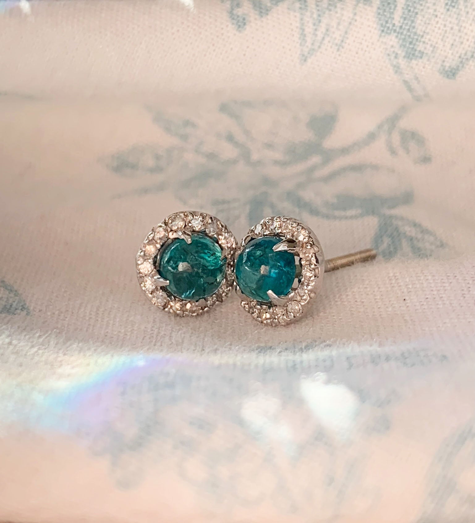 14k White Gold Apatite and Diamond Earrings