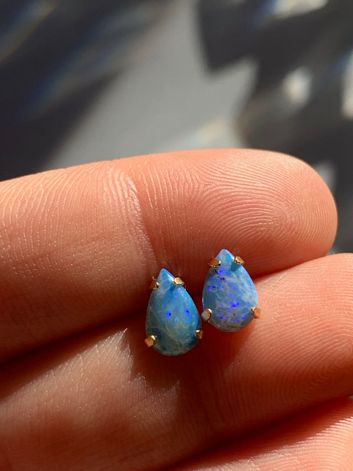 14k Gold Natural Teardrop Opal Studs