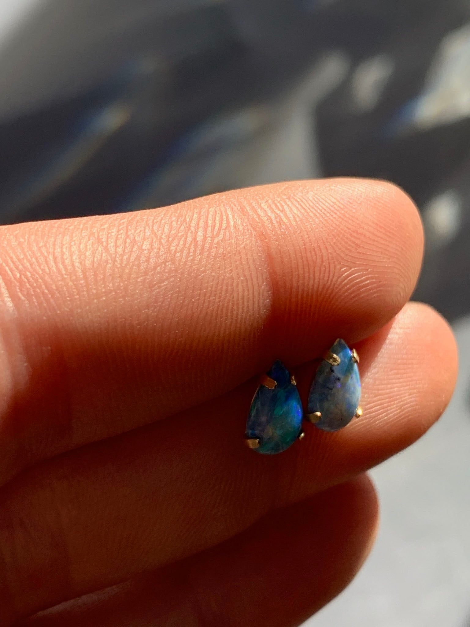 14k Gold Natural Teardrop Opal Studs