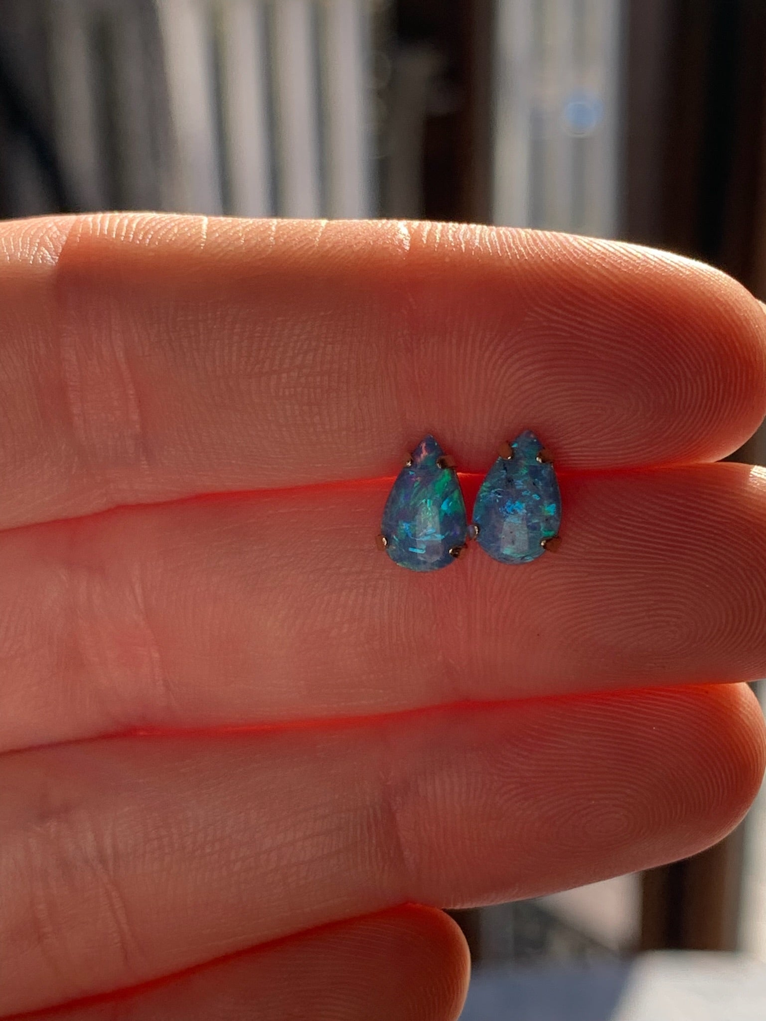 14k Gold Natural Teardrop Opal Studs