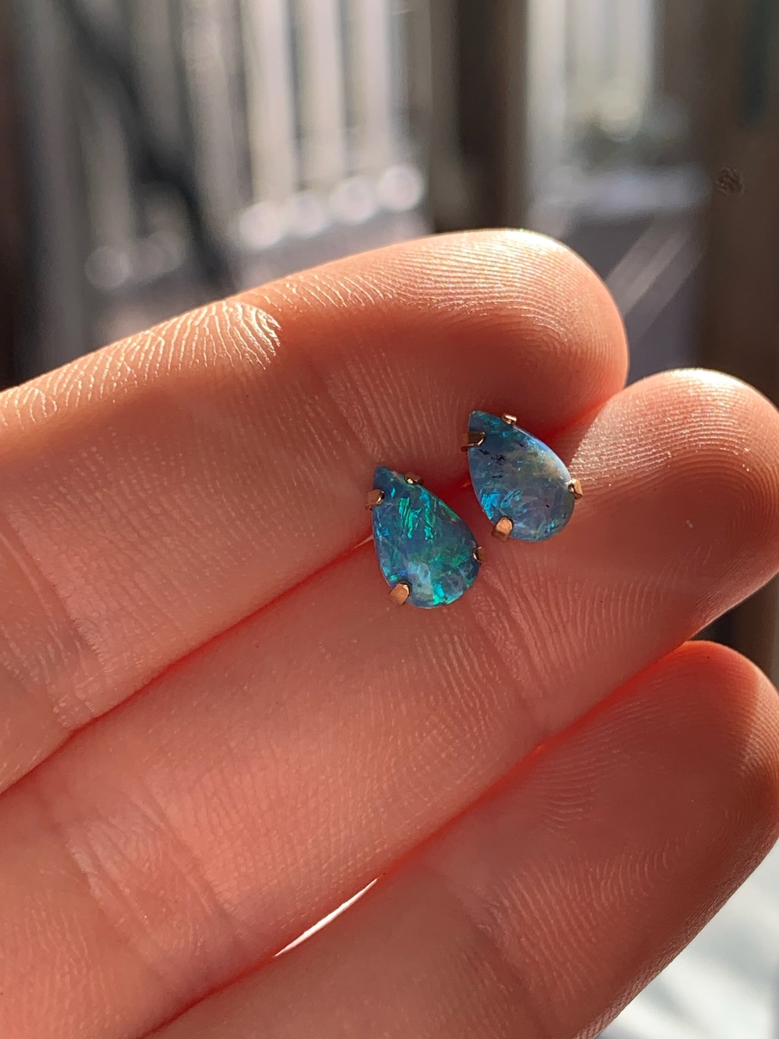 14k Gold Natural Teardrop Opal Studs