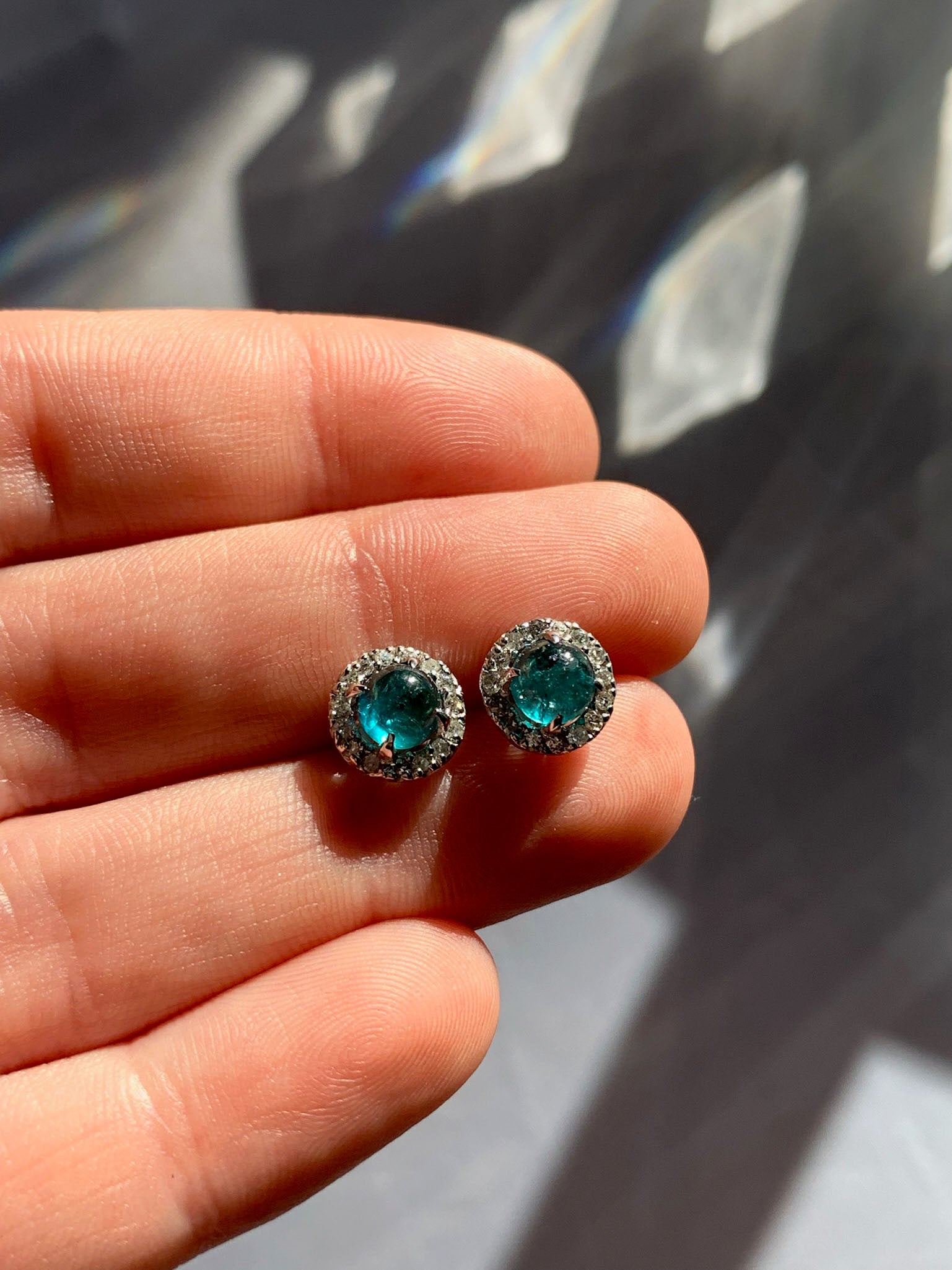 14k White Gold Apatite and Diamond Earrings