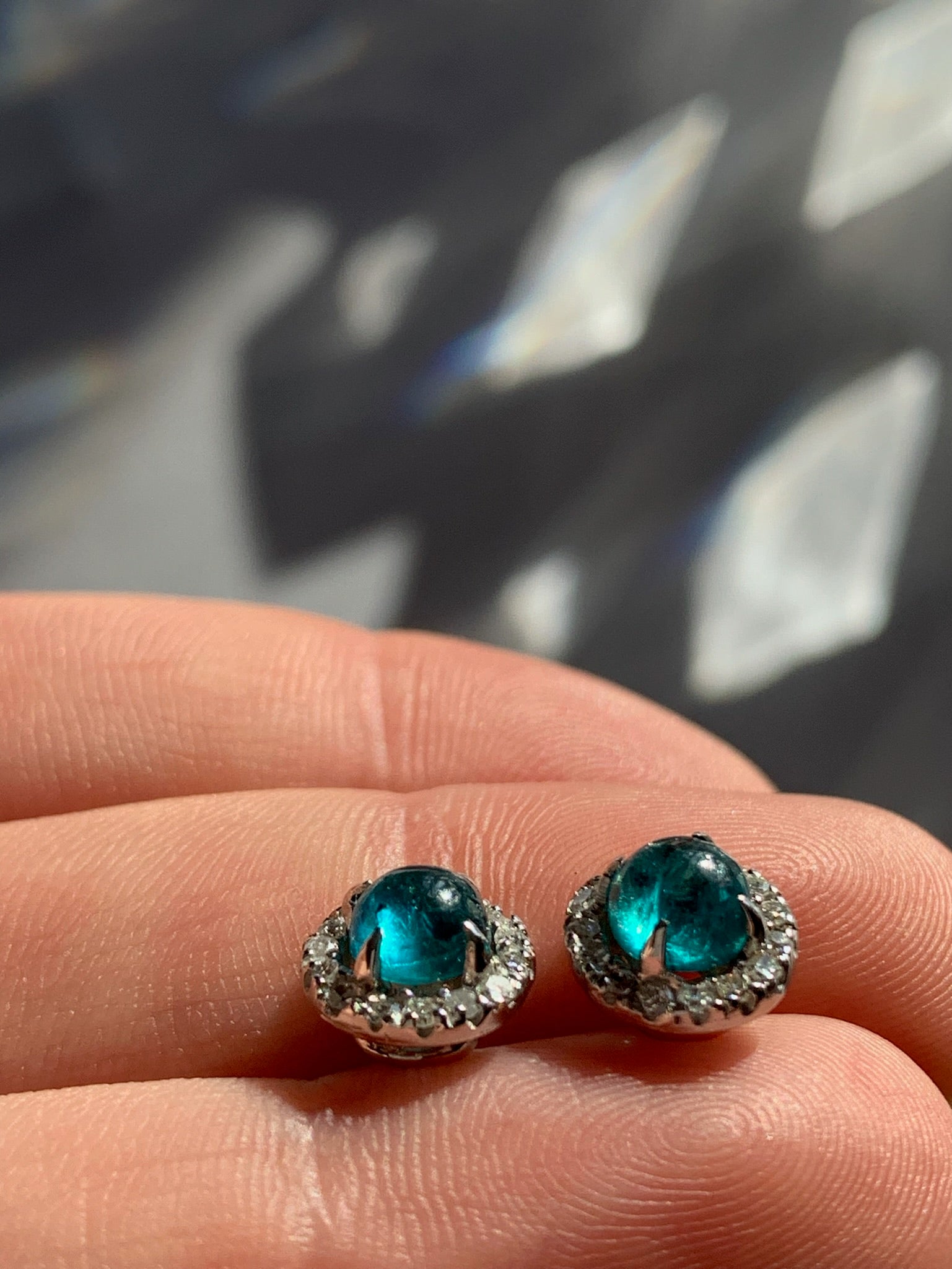 14k White Gold Apatite and Diamond Earrings