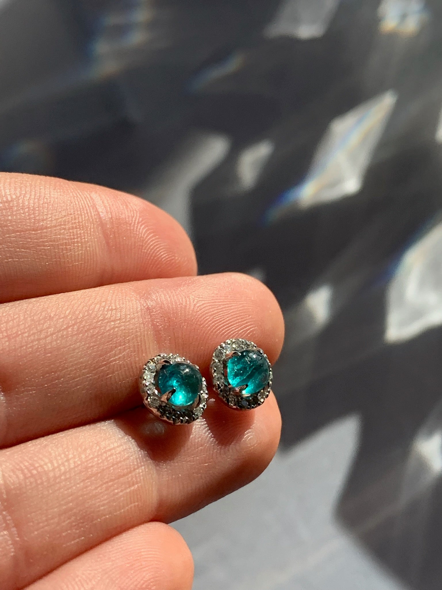 14k White Gold Apatite and Diamond Earrings