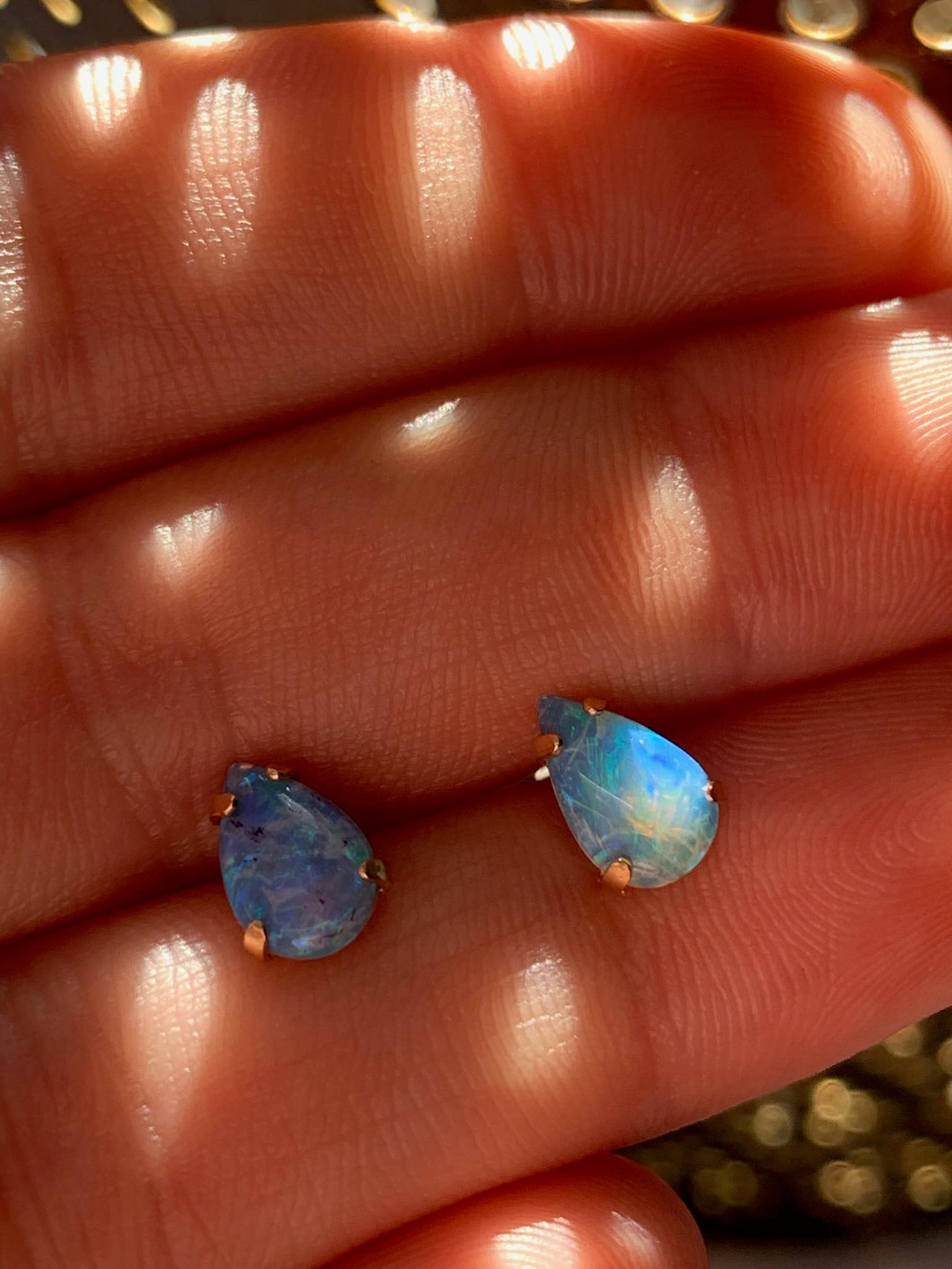 14k Gold Natural Teardrop Opal Studs