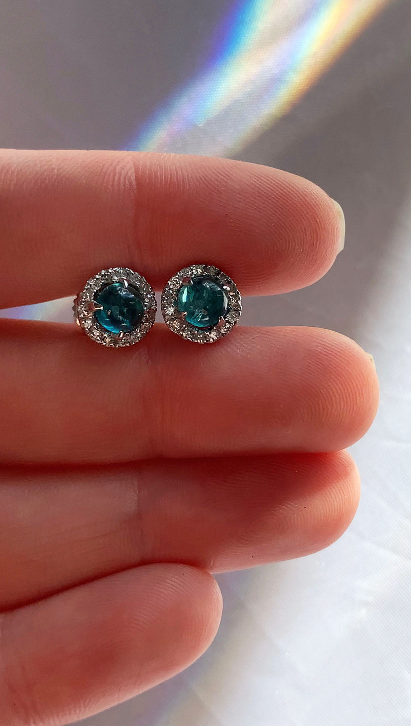 14k White Gold Apatite and Diamond Earrings